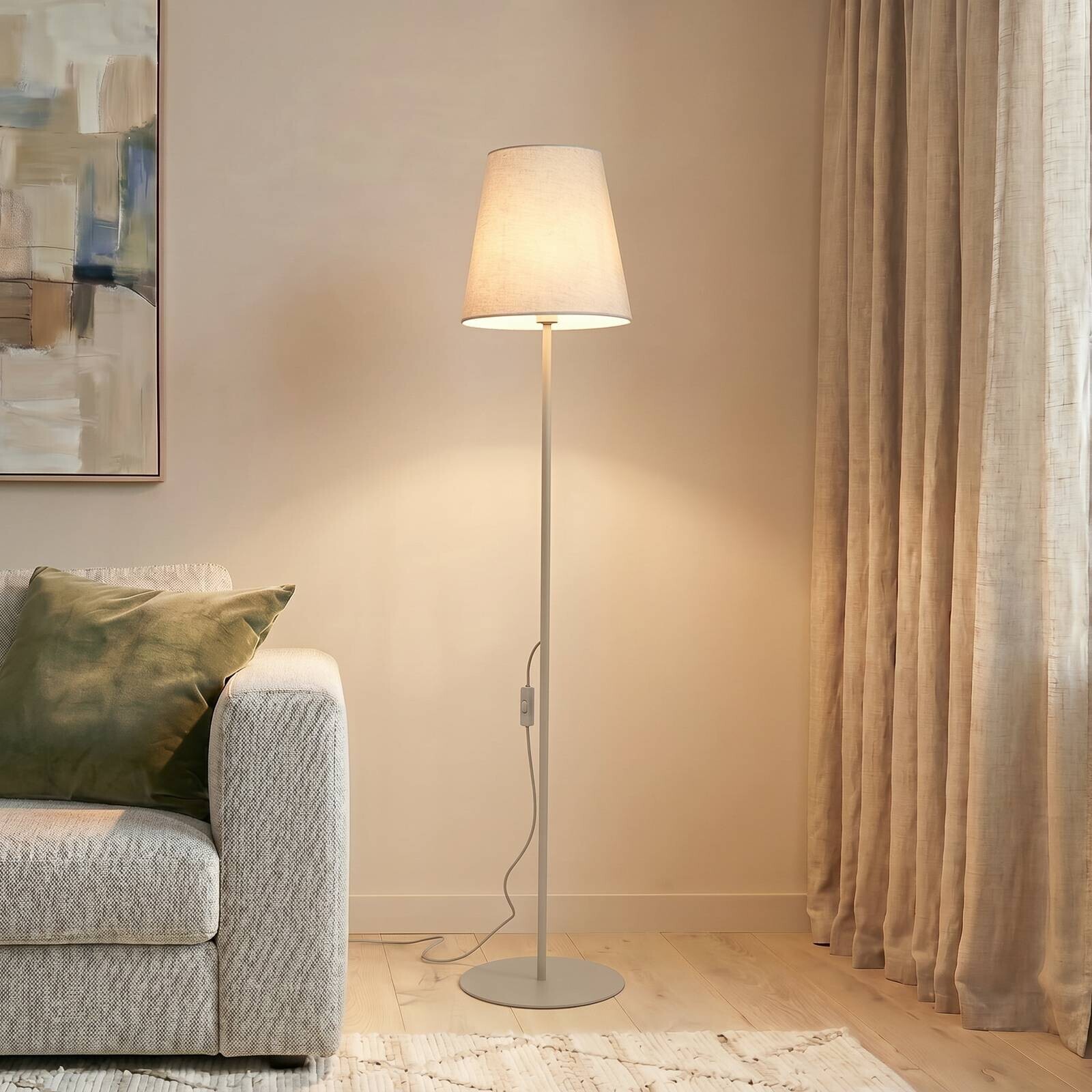 Stojacia lampa Elizabeth, piesková/béžová, ľan, výška 152 cm, E27