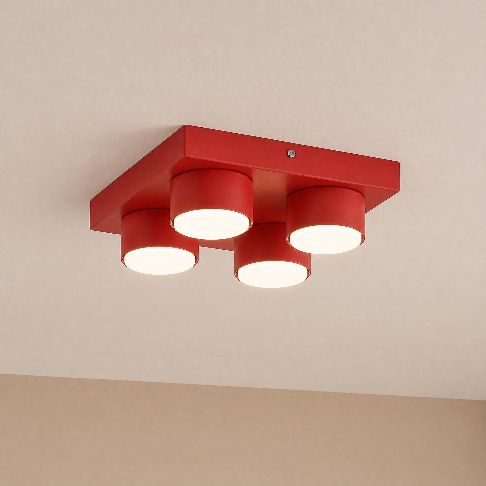 Stropné svietidlo Brix, červené, dĺžka 23 cm, 4-pl., GX53