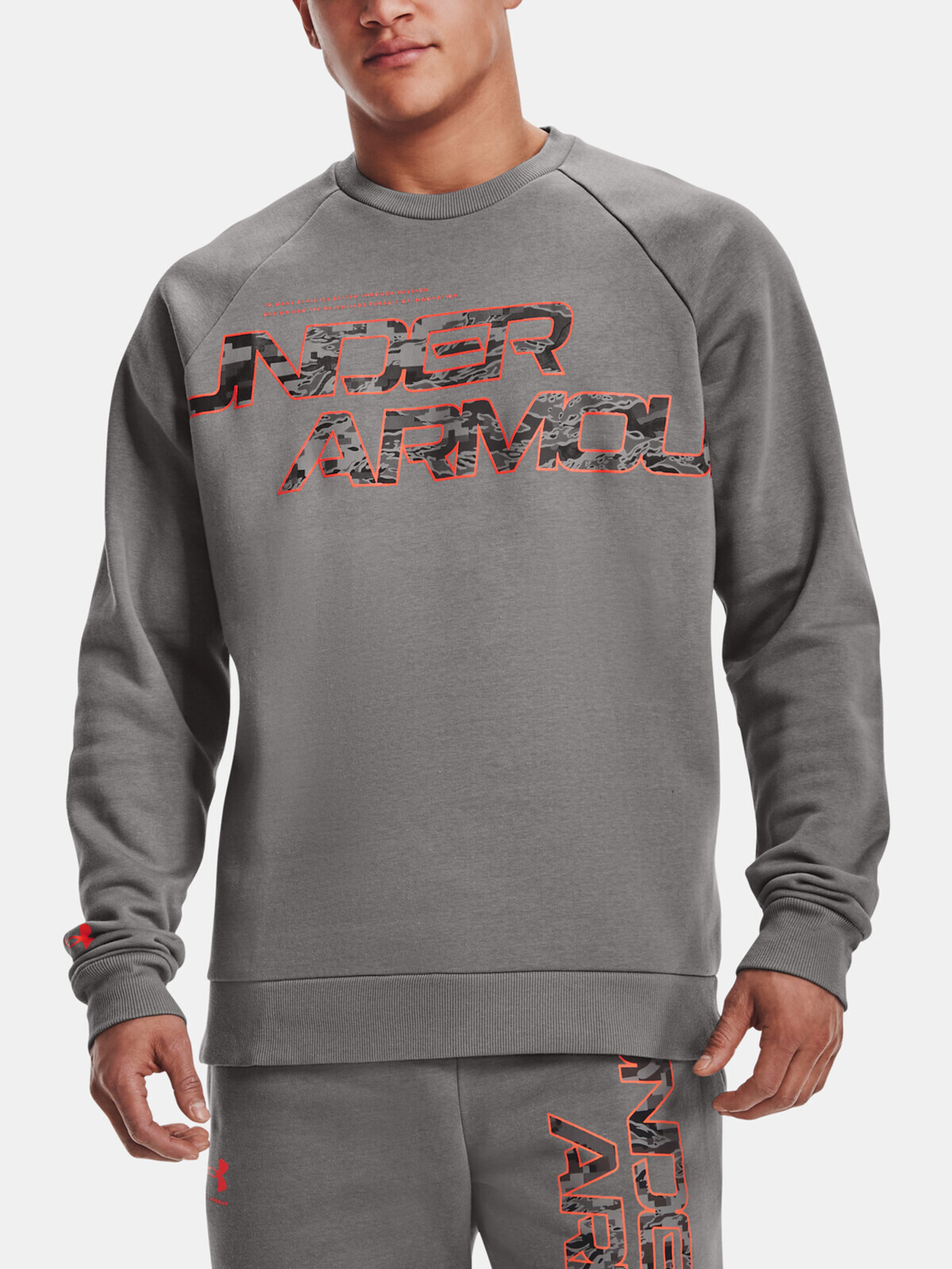 Under Armour Sweatshirt UA RIVAL FLC CAMO SCRIPT CRW-GRY - Mens