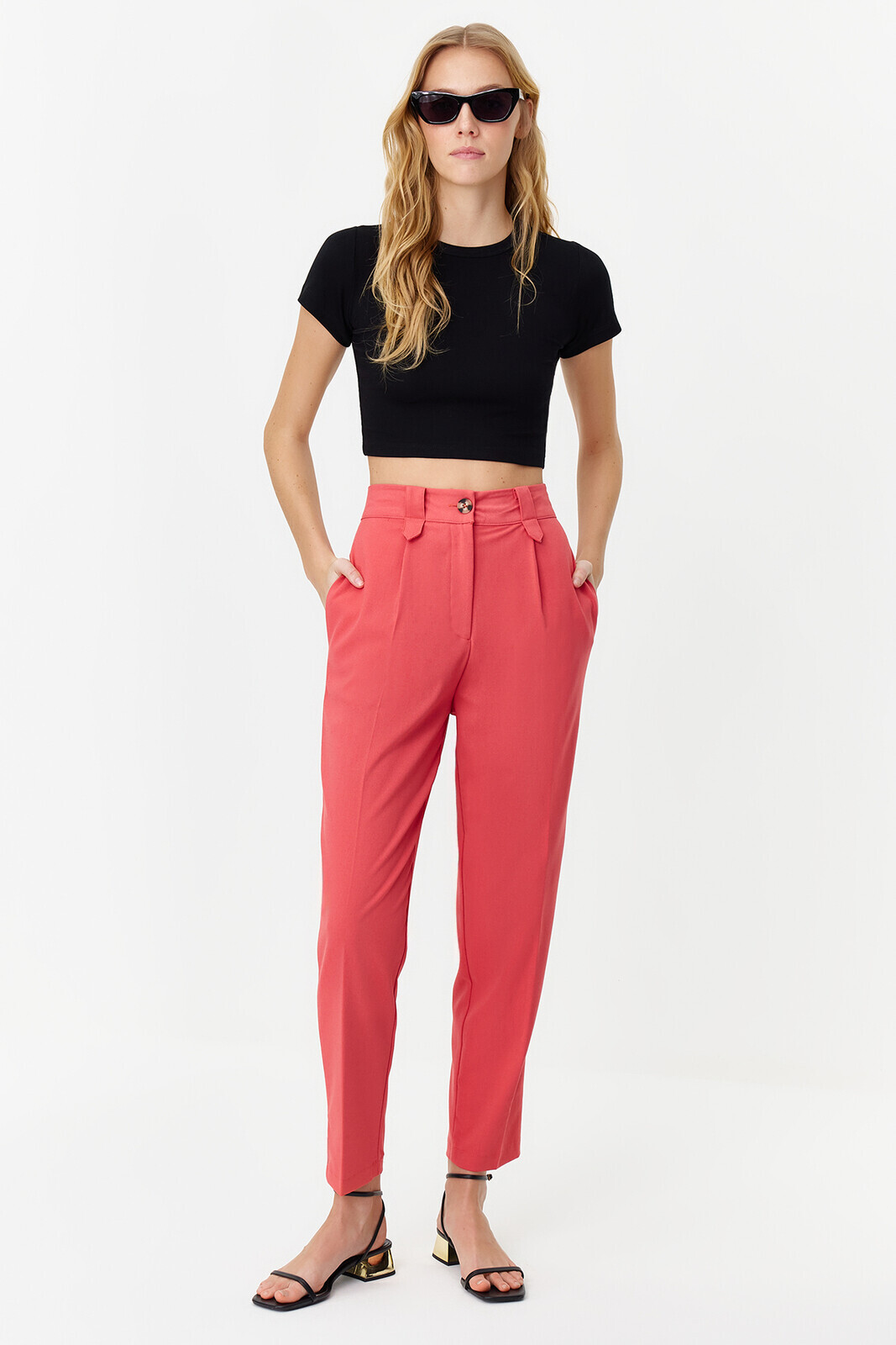 Trendyol Fuchsia Carrot High Waist Polyviscose Woven Fabric Trousers