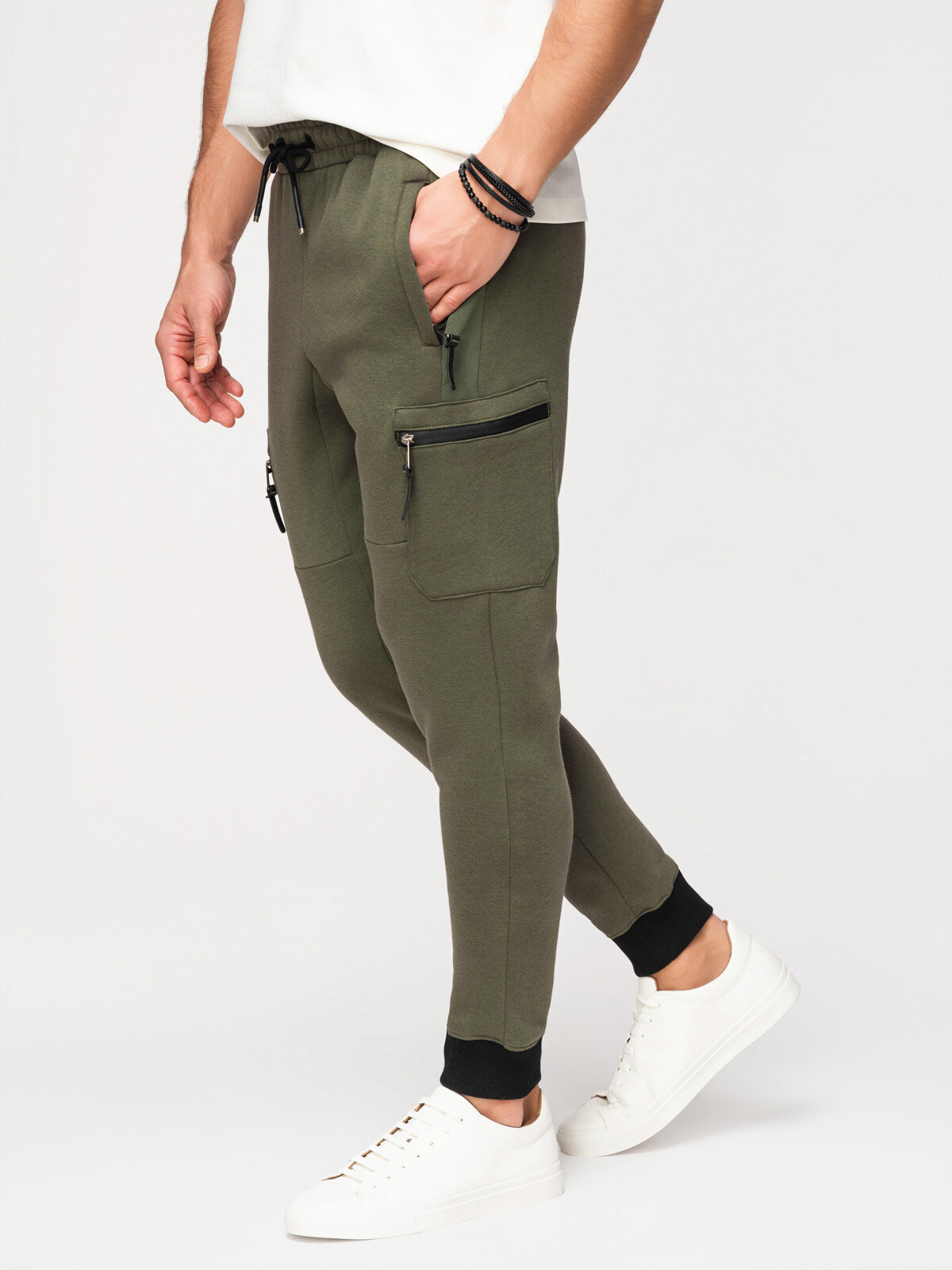 Ombre pánske jogger tepláky s kapsami - olivové
