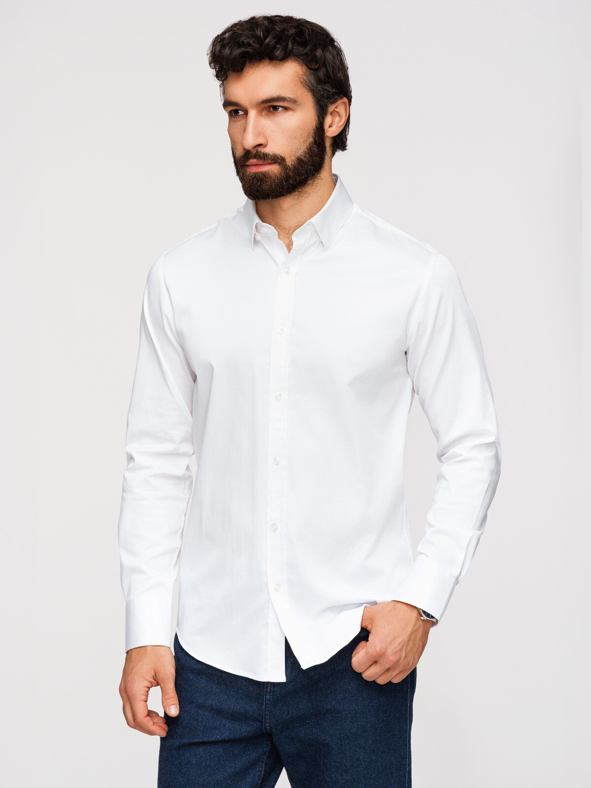 Pánska SLIM FIT košeľa v saténovej úprave - biela