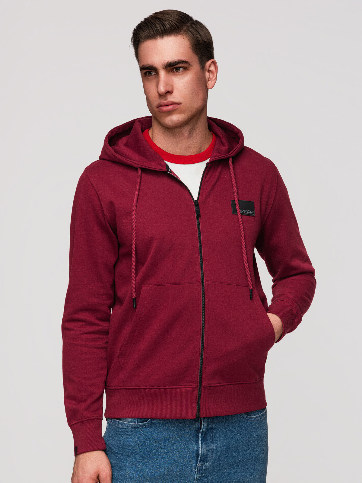 Ombre pánska mikina s kapucňou na zips - červená