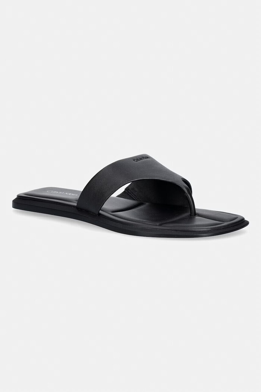 Calvin Klein šľapky dámske kožené FLAT SANDAL THONG LTH