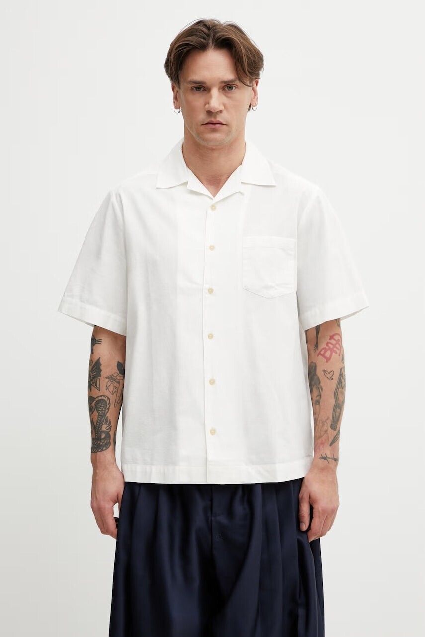 A.P.C. košeľa pánska s prímesou ľanu Chemise Manches Courtes