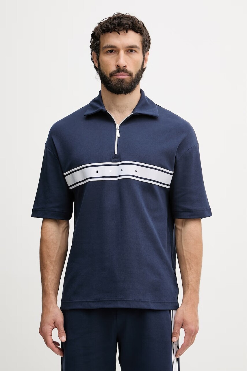 HUGO pánske s bavlnou NAUTIX ZIP POLO
