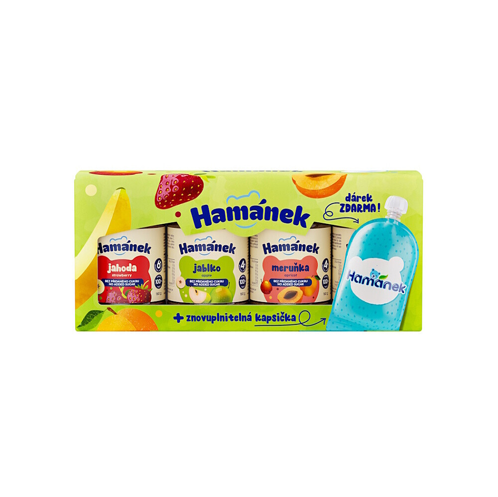 HAMÁNEK Ovocné príkrmy multipack + DARČEK Znovuplniteľné vrecko