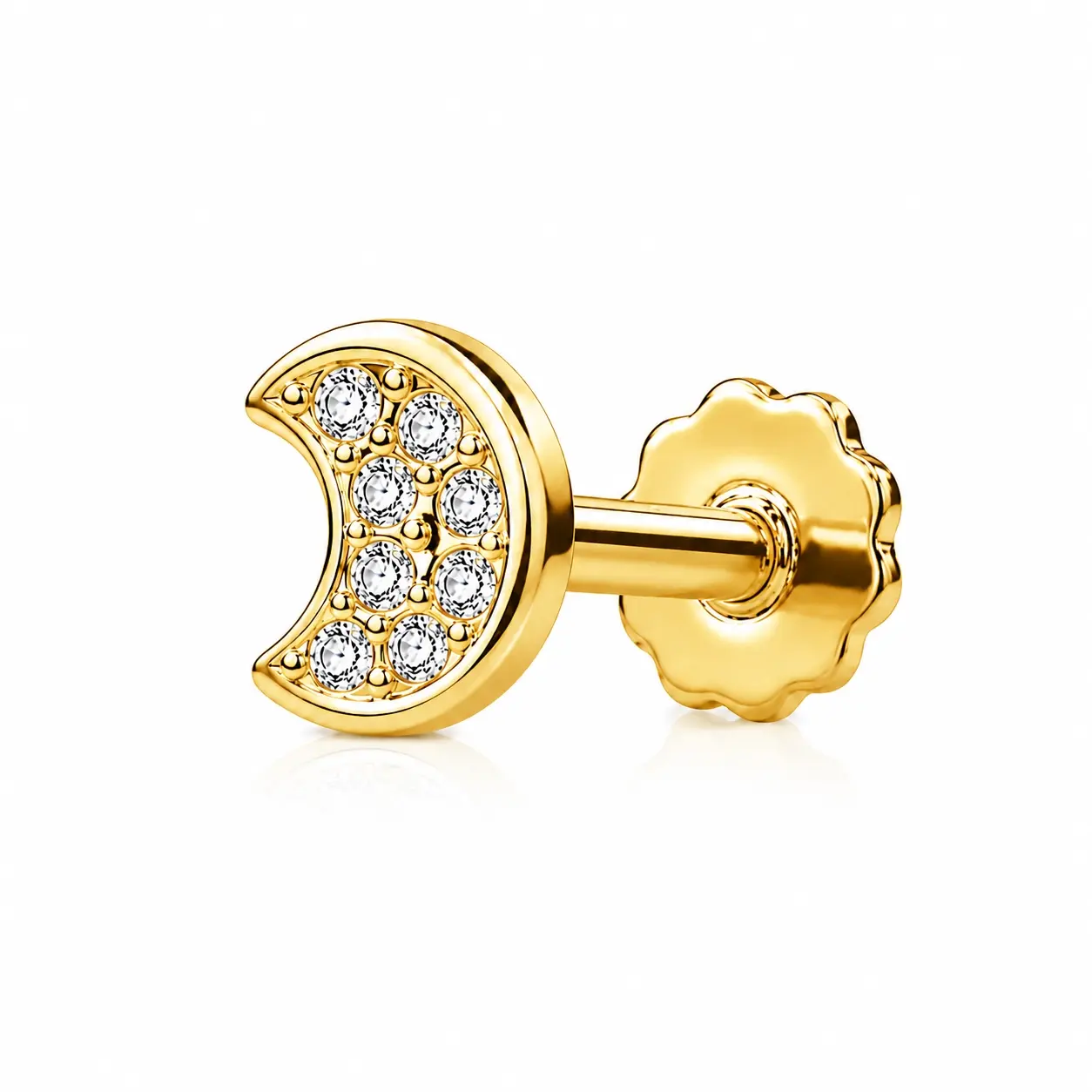 Zlatý piercing labret 14K mesiac so zirkónmi