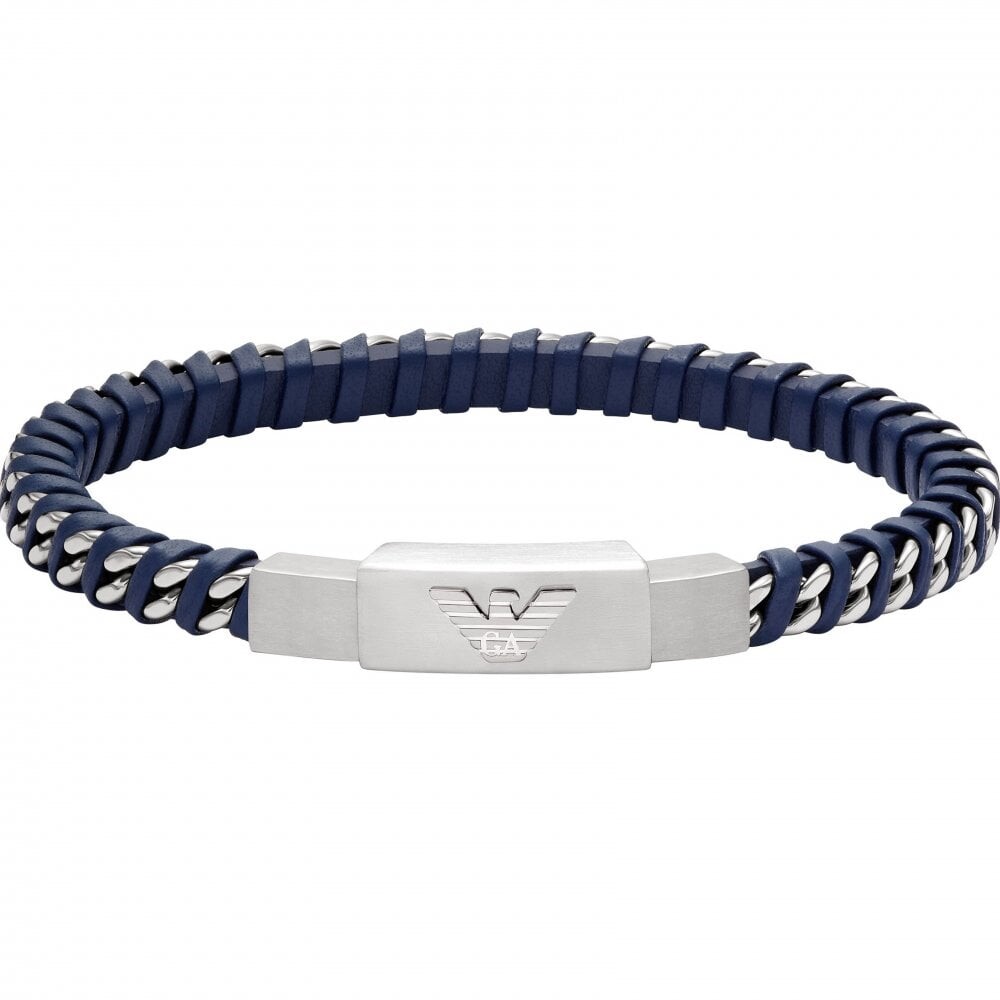 Emporio Armani Dizajnový kožený modrý náramok EGS3319040