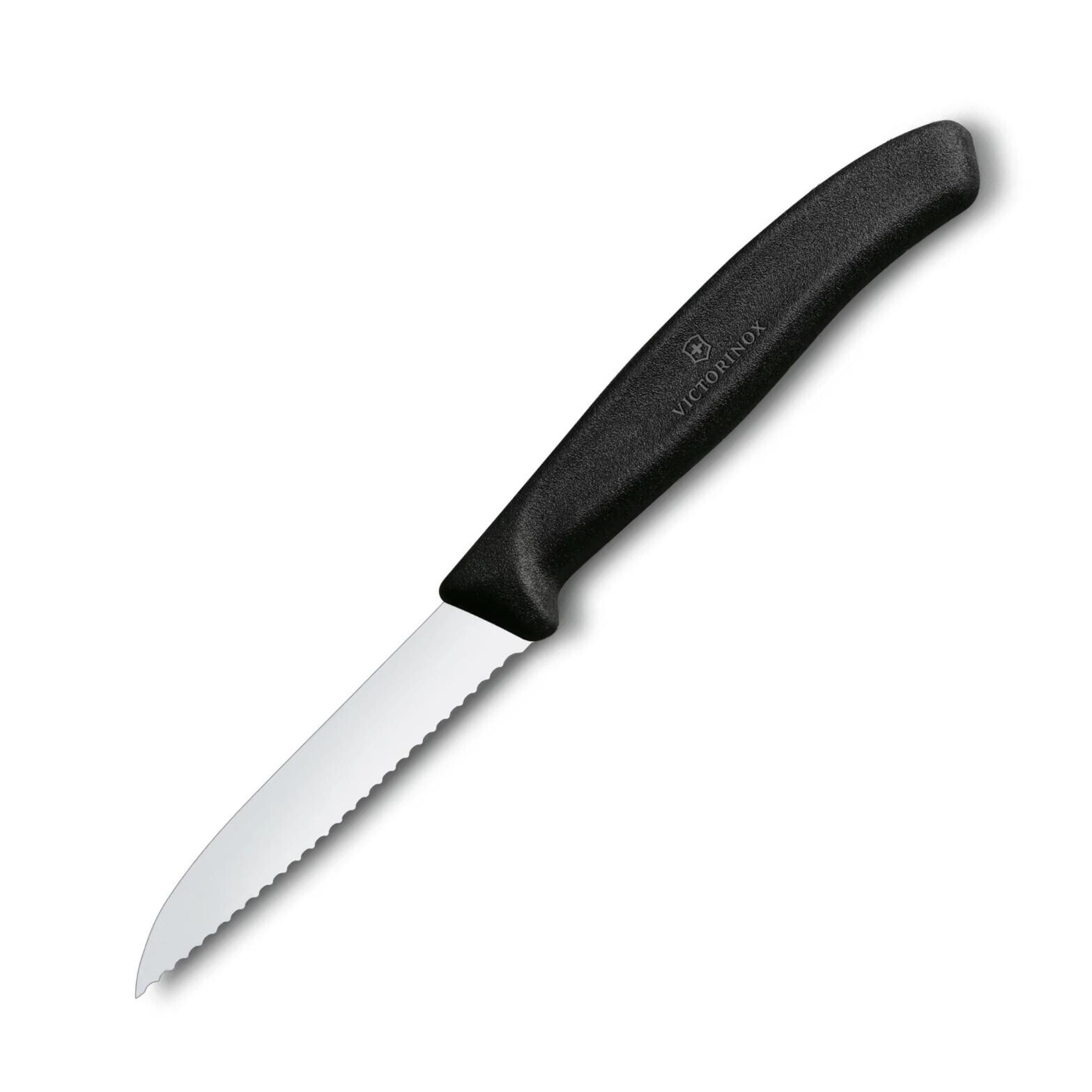 Nôž na krájanie / lúpanie SWISS CLASSIC 8 cm, vrúbkovaný, čierna, plast, Victorinox