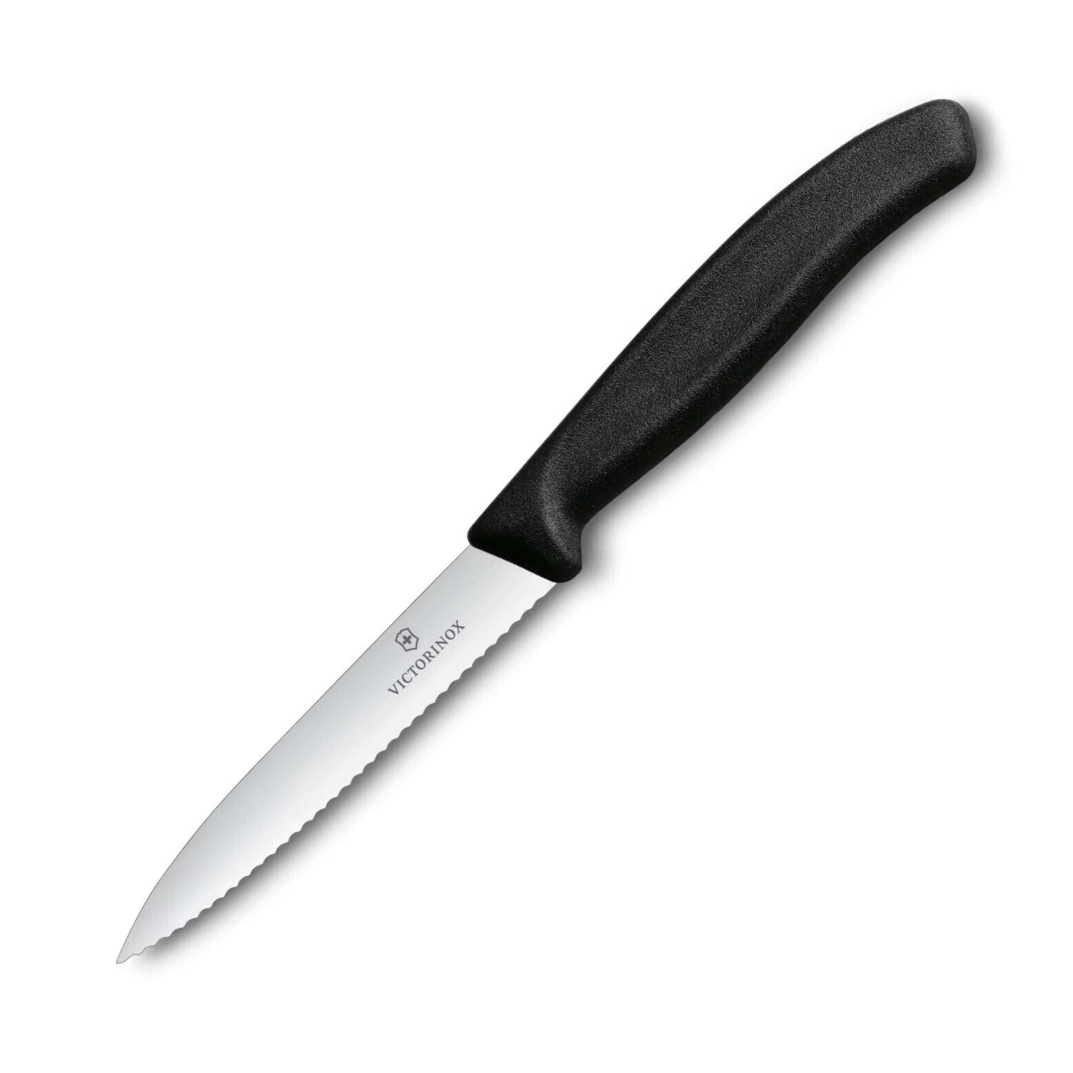 Nôž na krájanie / lúpanie SWISS CLASSIC 10 cm, vrúbkovaný, čierna, plast, Victorinox