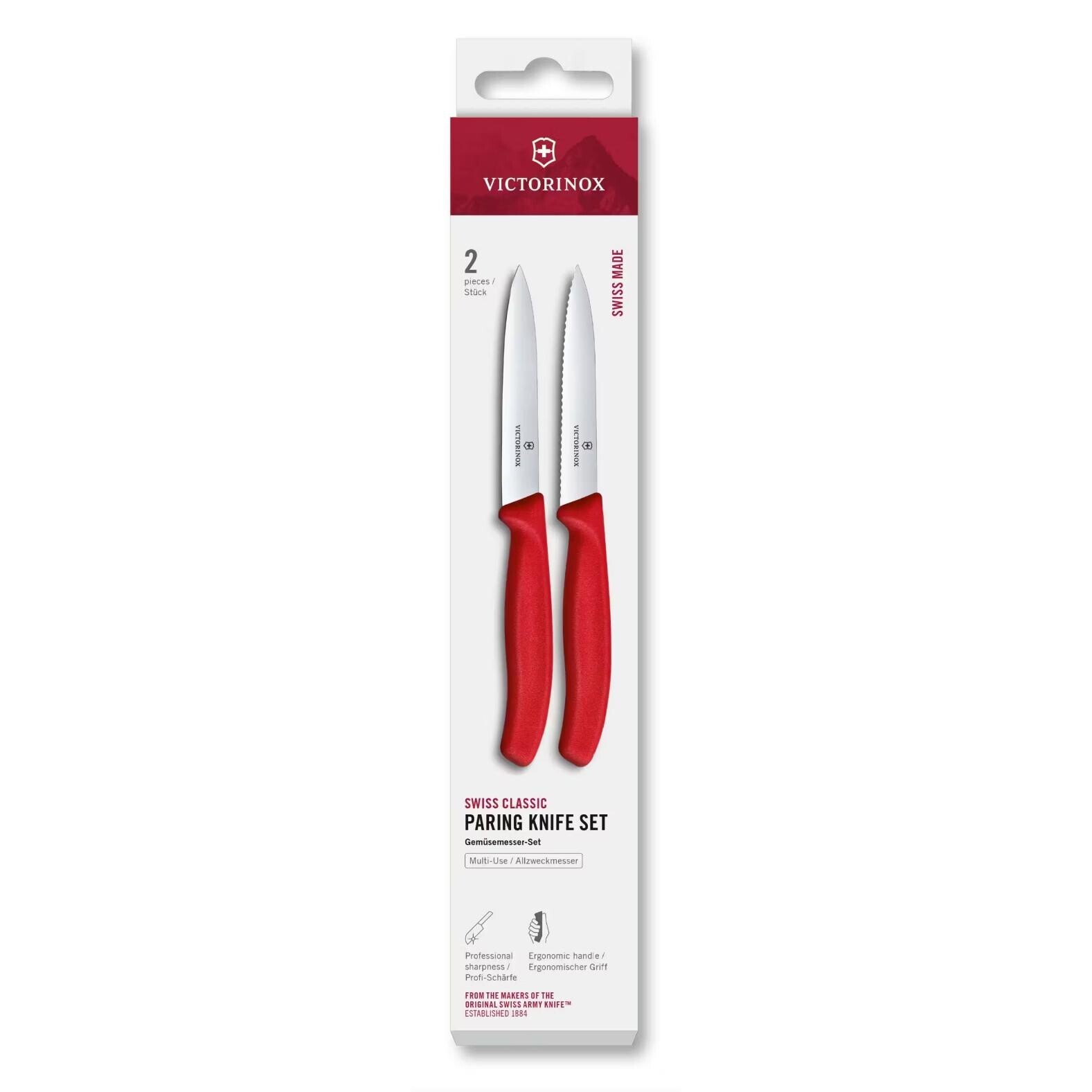 Sada nožov SWISS CLASSIC 10 cm, sada 2 ks, červená, plast, Victorinox