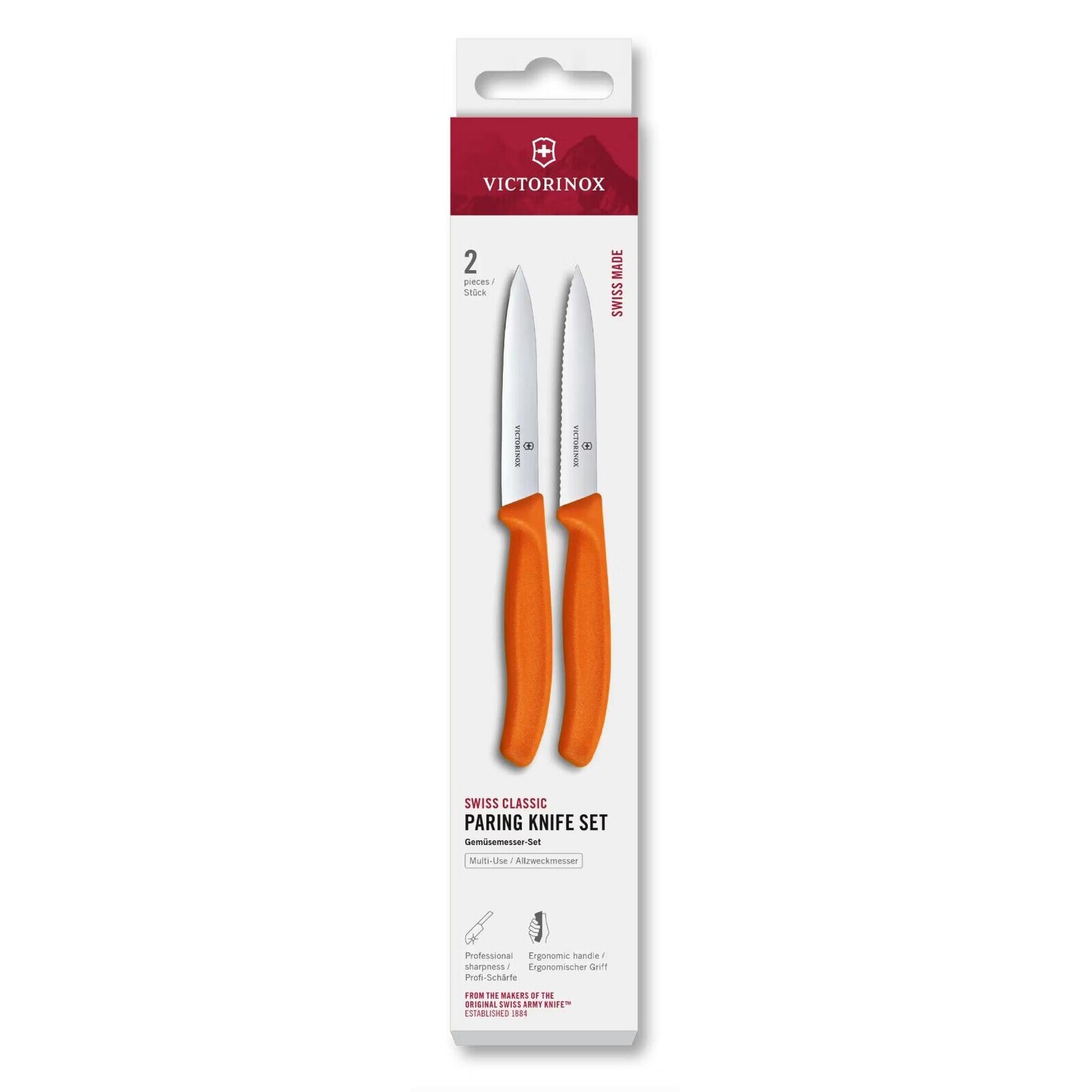Sada nožov SWISS CLASSIC 10 cm, sada 2 ks, oranžová, plast, Victorinox