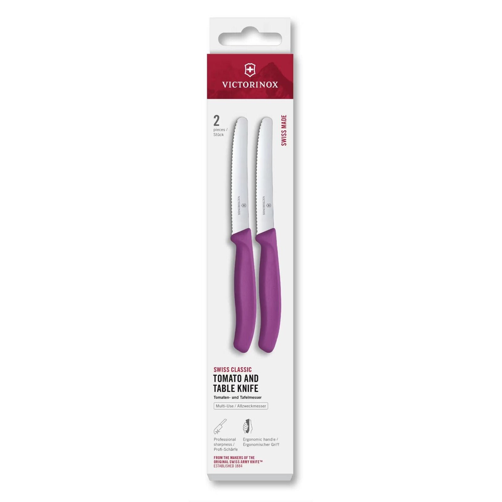 Sada nožov SWISS CLASSIC 11 cm, sada 2 ks, vrúbkované, fialová, plast, Victorinox