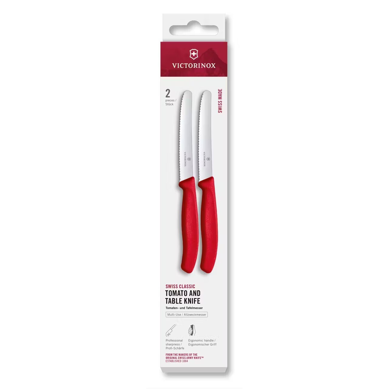 Sada nožov SWISS CLASSIC 11 cm, sada 2 ks, vúbkované, červená, plast, Victorinox