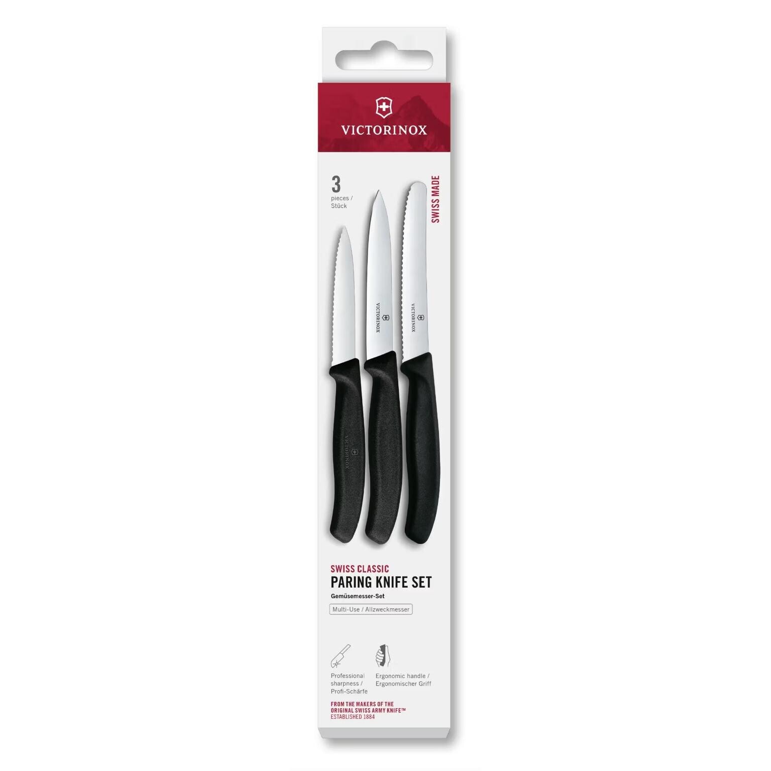 Sada nožov SWISS CLASSIC, sada 3 ks, čierna, plast, Victorinox