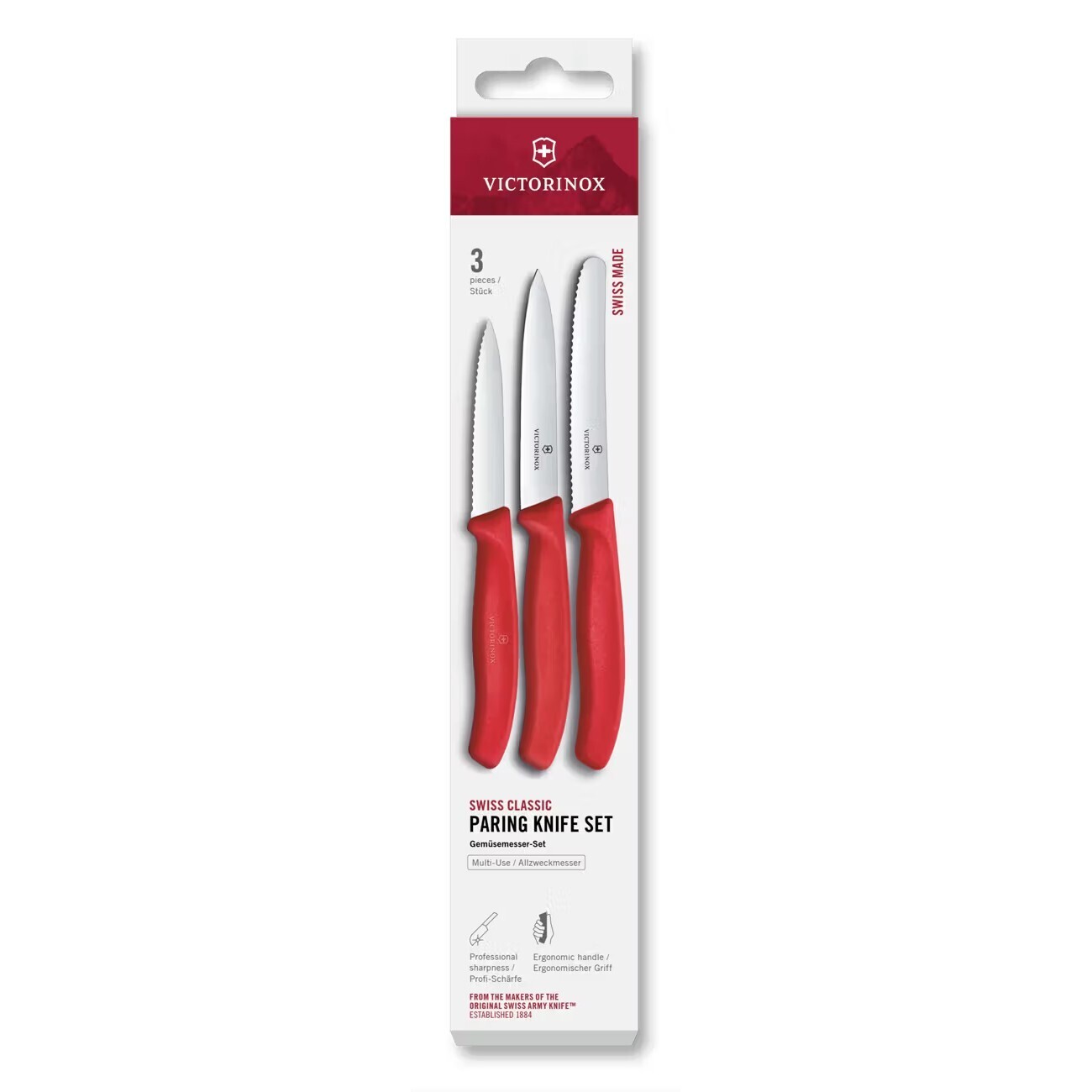 Sada nožov SWISS CLASSIC, sada 3 ks, červená, plast, Victorinox