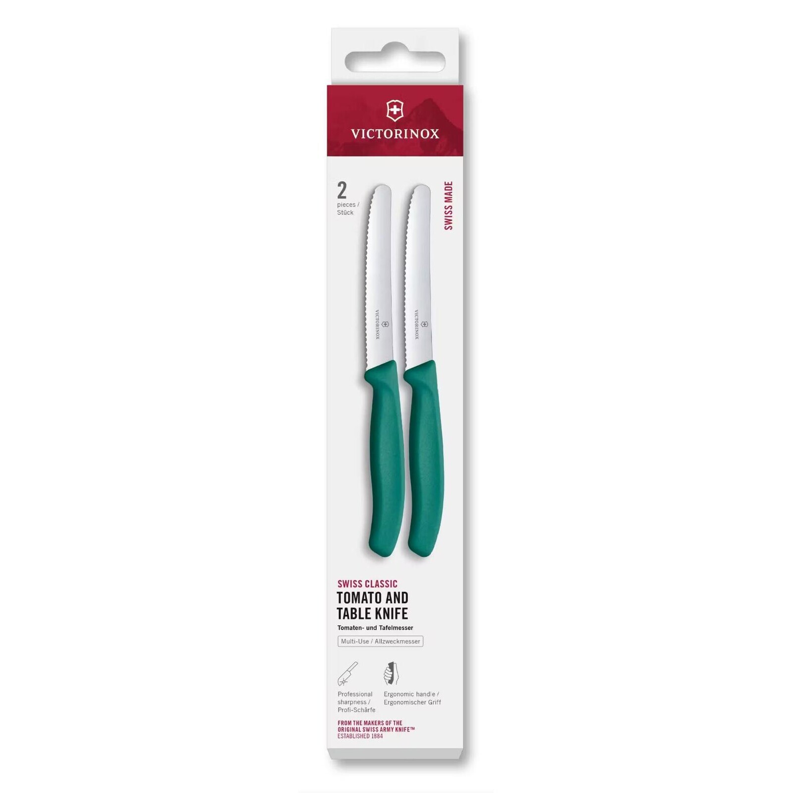 Sada nožov SWISS CLASSIC 11 cm, sada 2 ks, vúbkované, zelená, plast, Victorinox