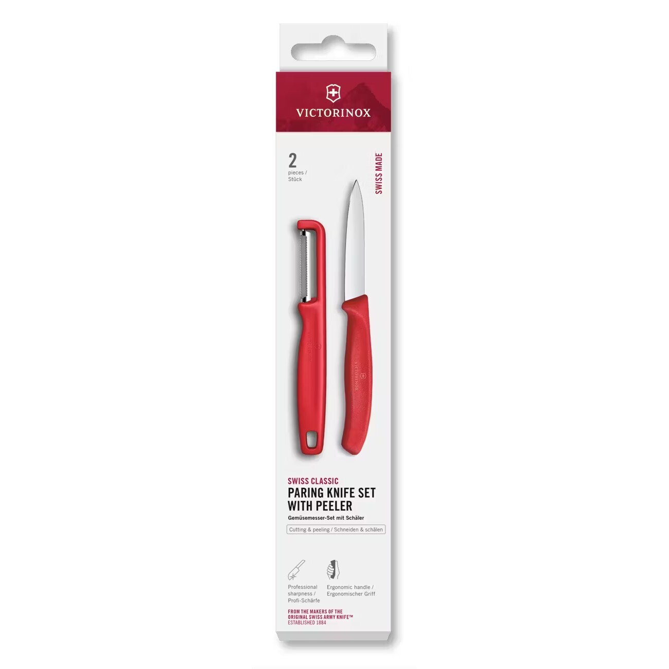 Sada noža a škrabky SWISS CLASSIC, sada 2 ks, červená, plast, Victorinox