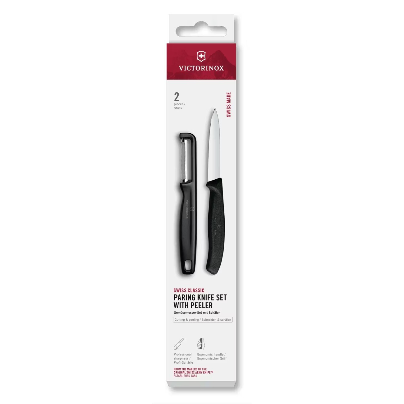 Sada noža a škrabky SWISS CLASSIC, sada 2 ks, čierna, plast, Victorinox