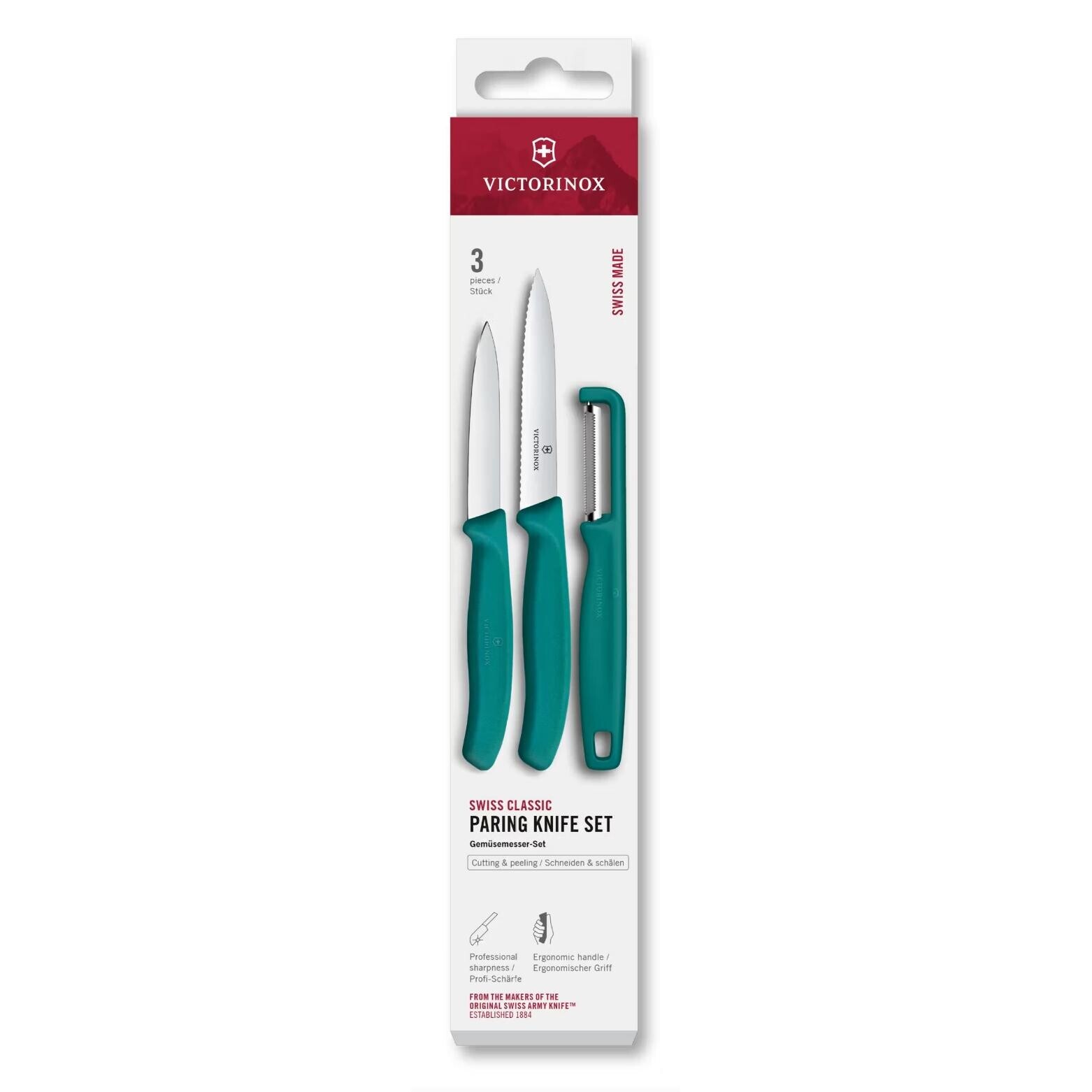 Sada noža a škrabky SWISS CLASSIC, sada 3 ks, zelená, plast, Victorinox