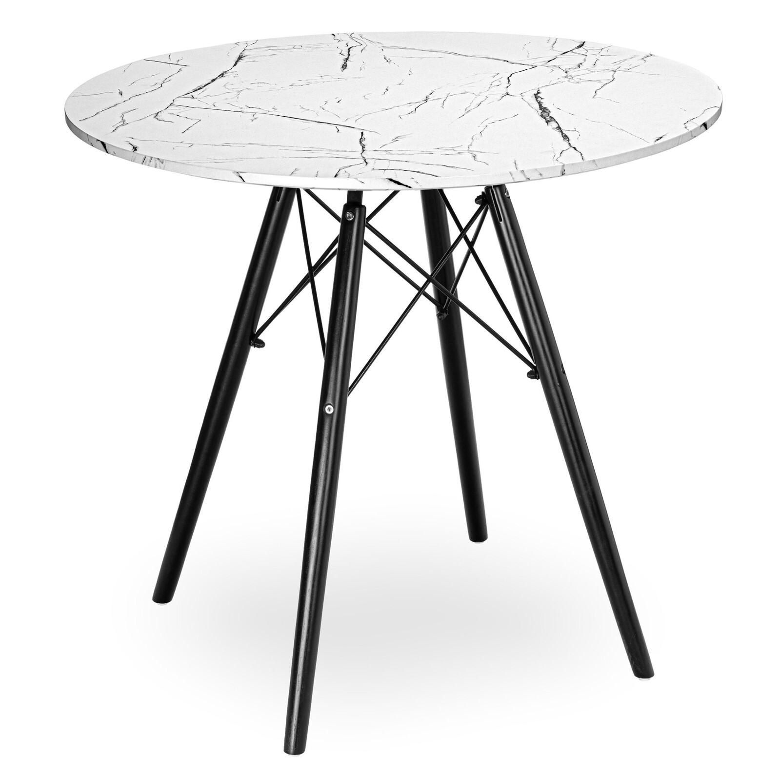 Kulatý jídelní stůl Paris Black 80 cm bílý mramor/černý