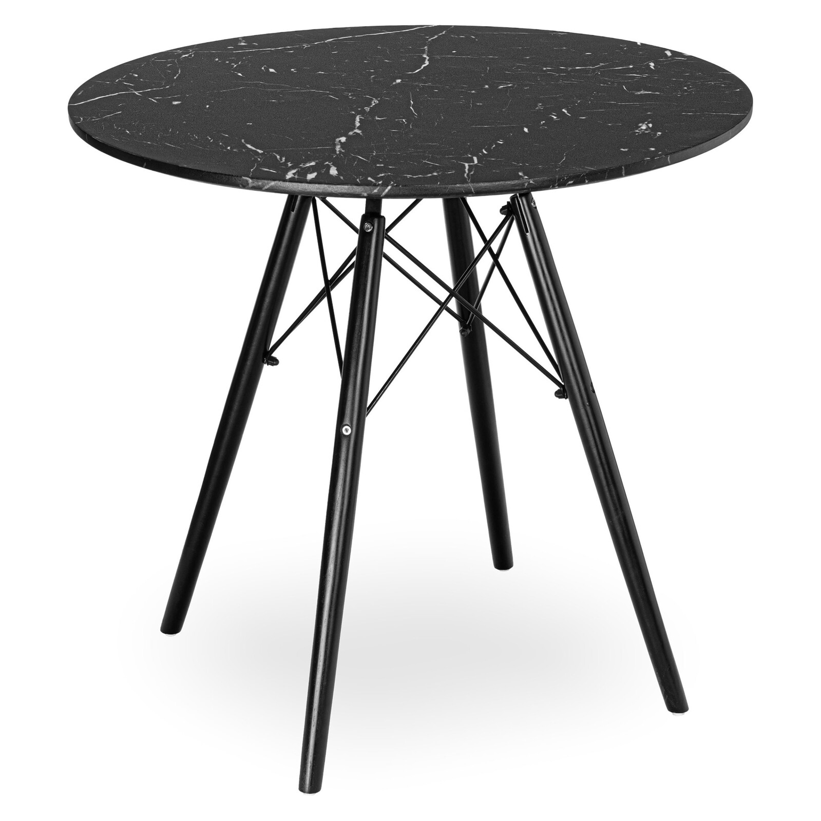 Kulatý jídelní stůl Paris Black 80 cm černý mramor/černý