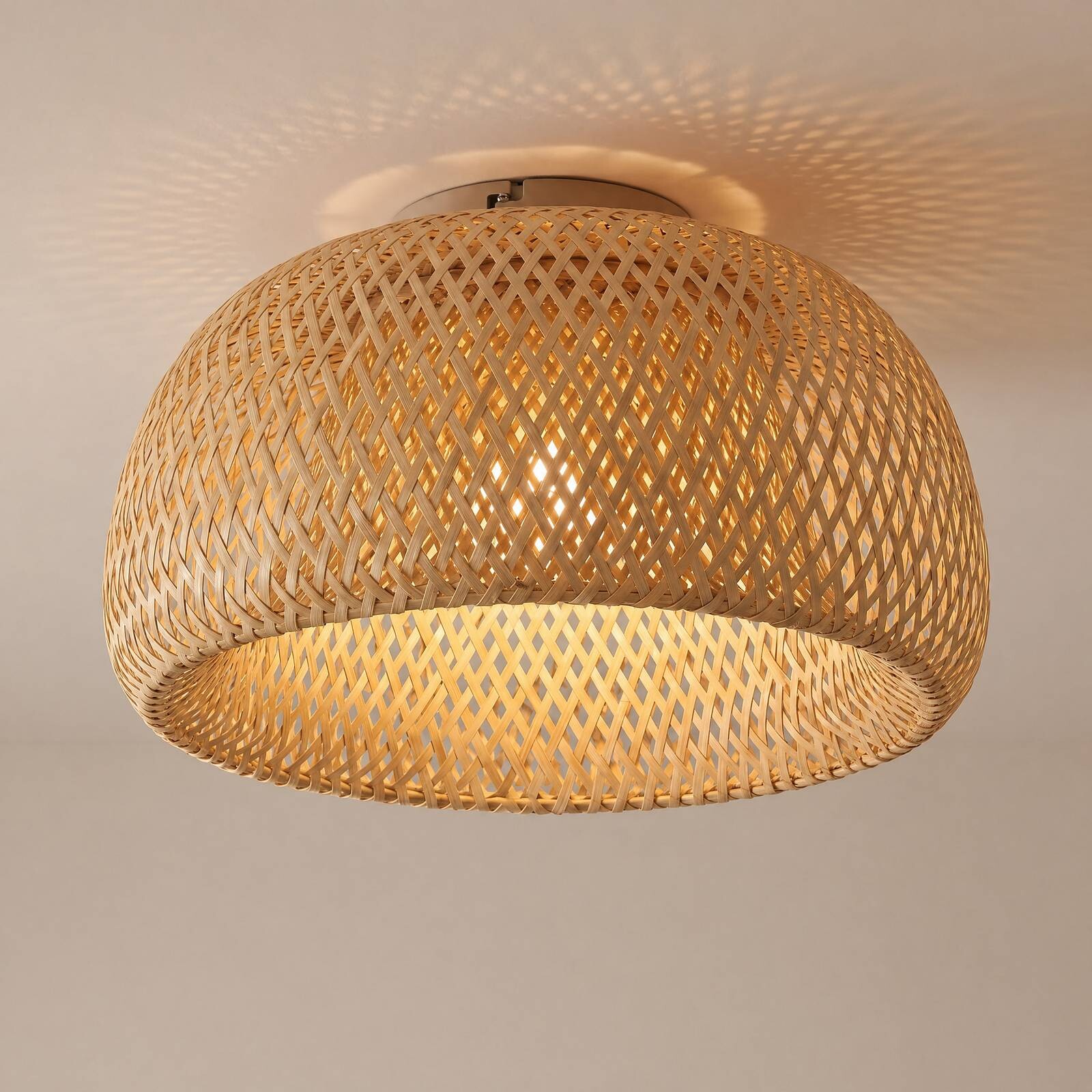 Stropné svietidlo Lindby Jadwiga, Ø 45 cm, bambus, E27