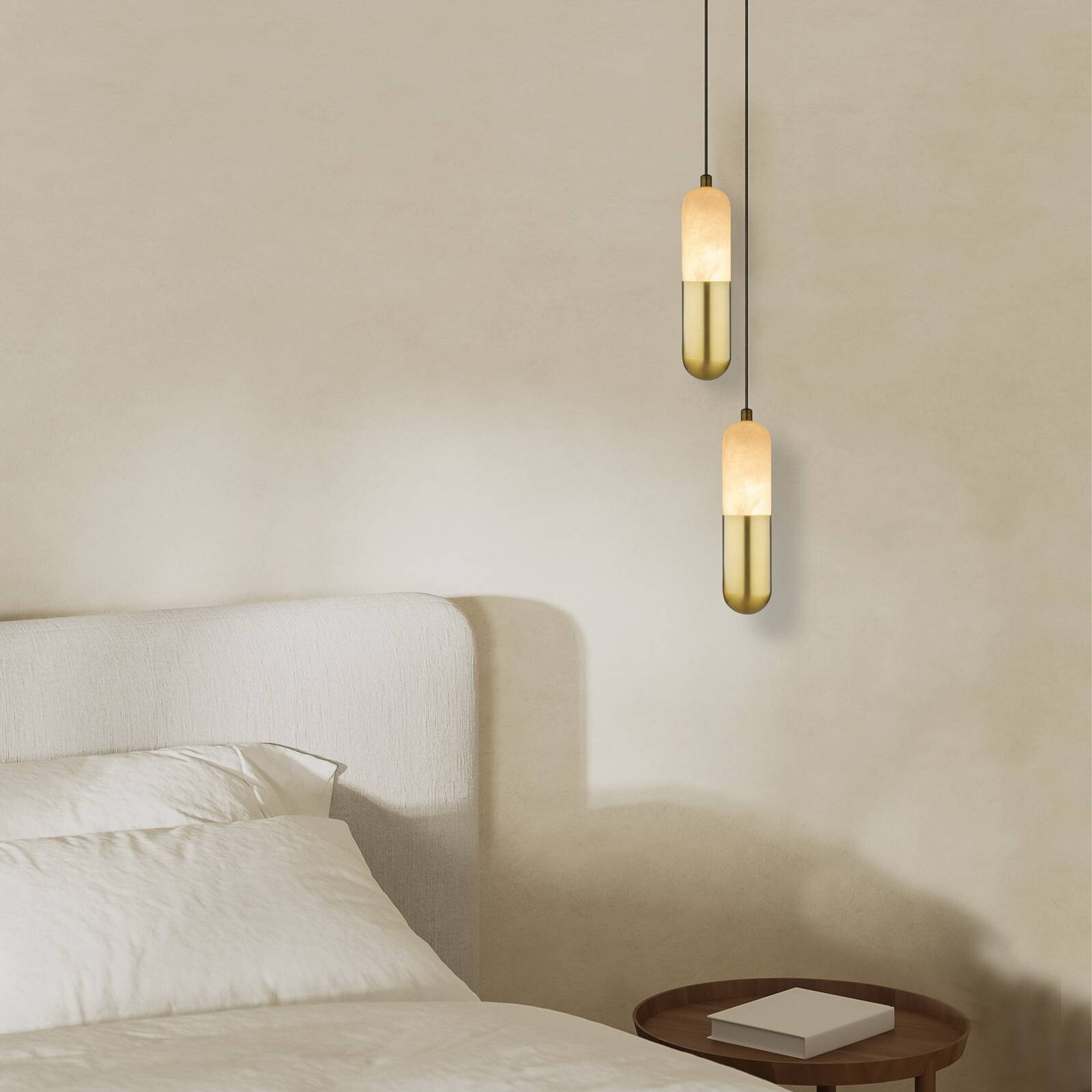 LED závesné svietidlo 2545 mosadz/biela Ø 5 cm kov/alabaster stmievateľné