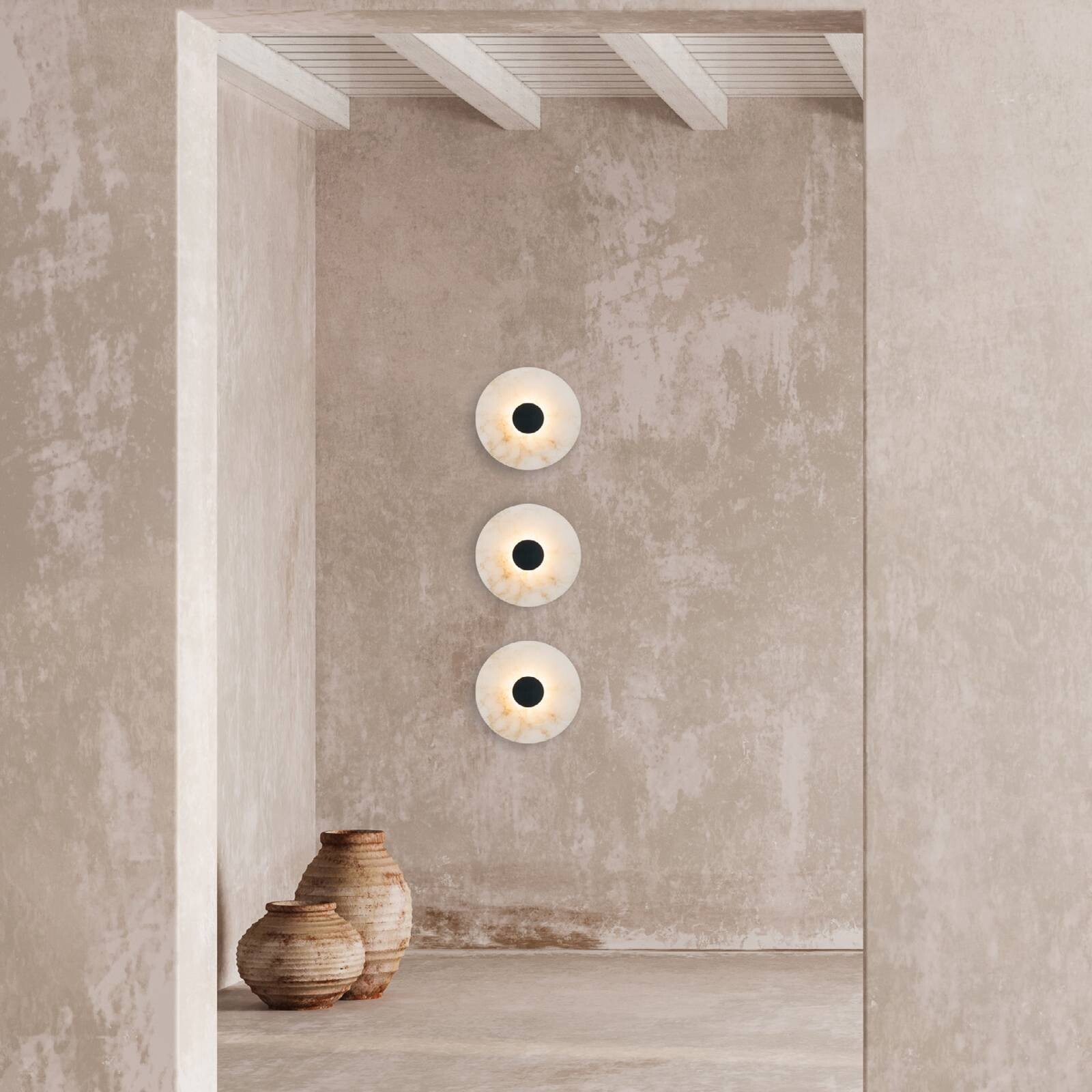 LED nástenné svetlo 2551, biela/čierna, Ø 25 cm, alabaster
