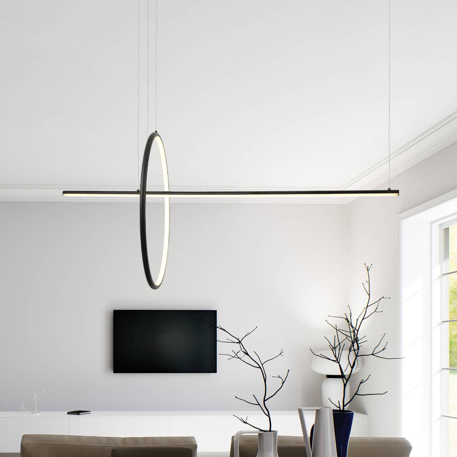 LED závesné svietidlo 20128, matná čierna, dĺžka 122 cm, kovová, stmievateľná