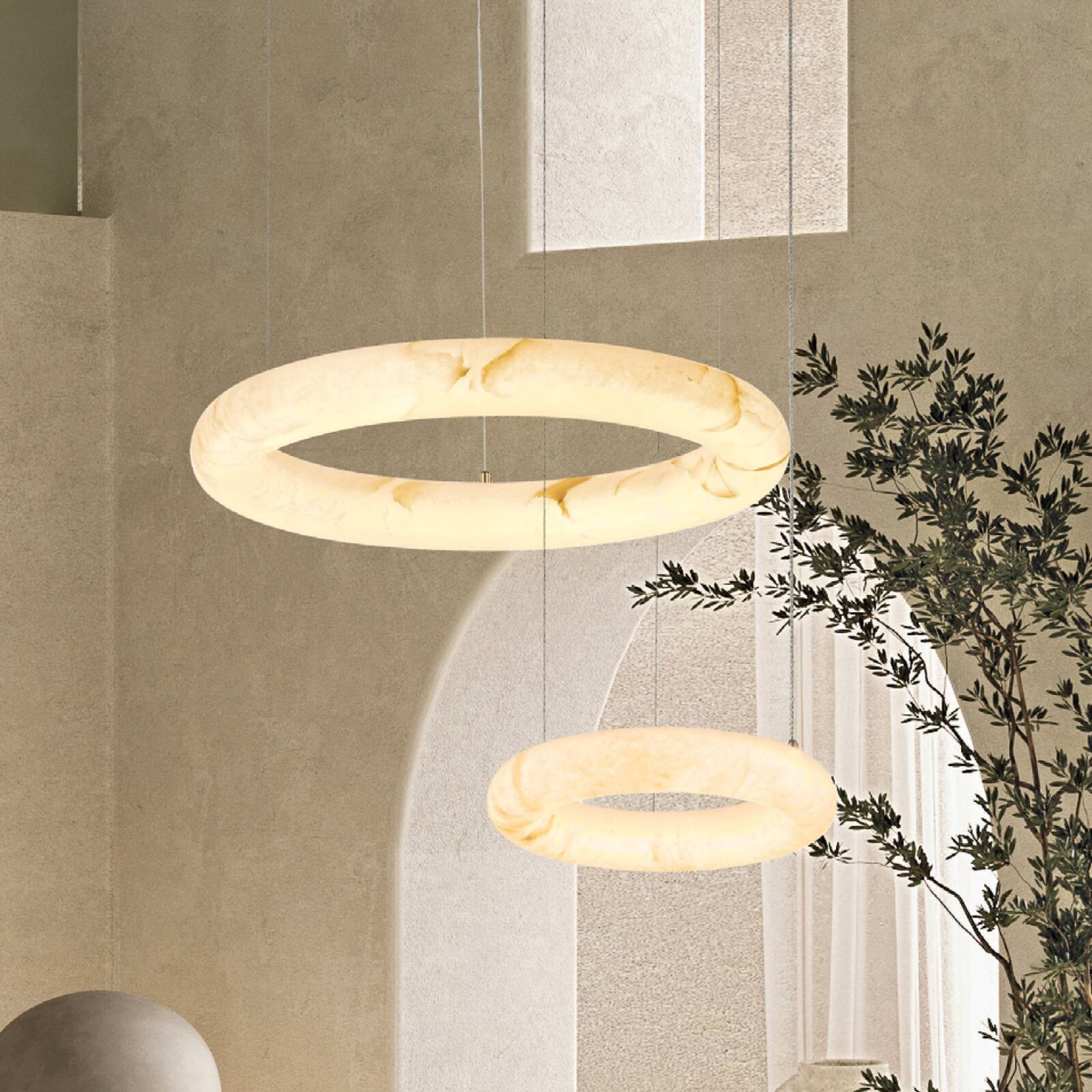 LED závesné svietidlo 2543, biele, Ø 49 cm, alabastrové, stmievateľné