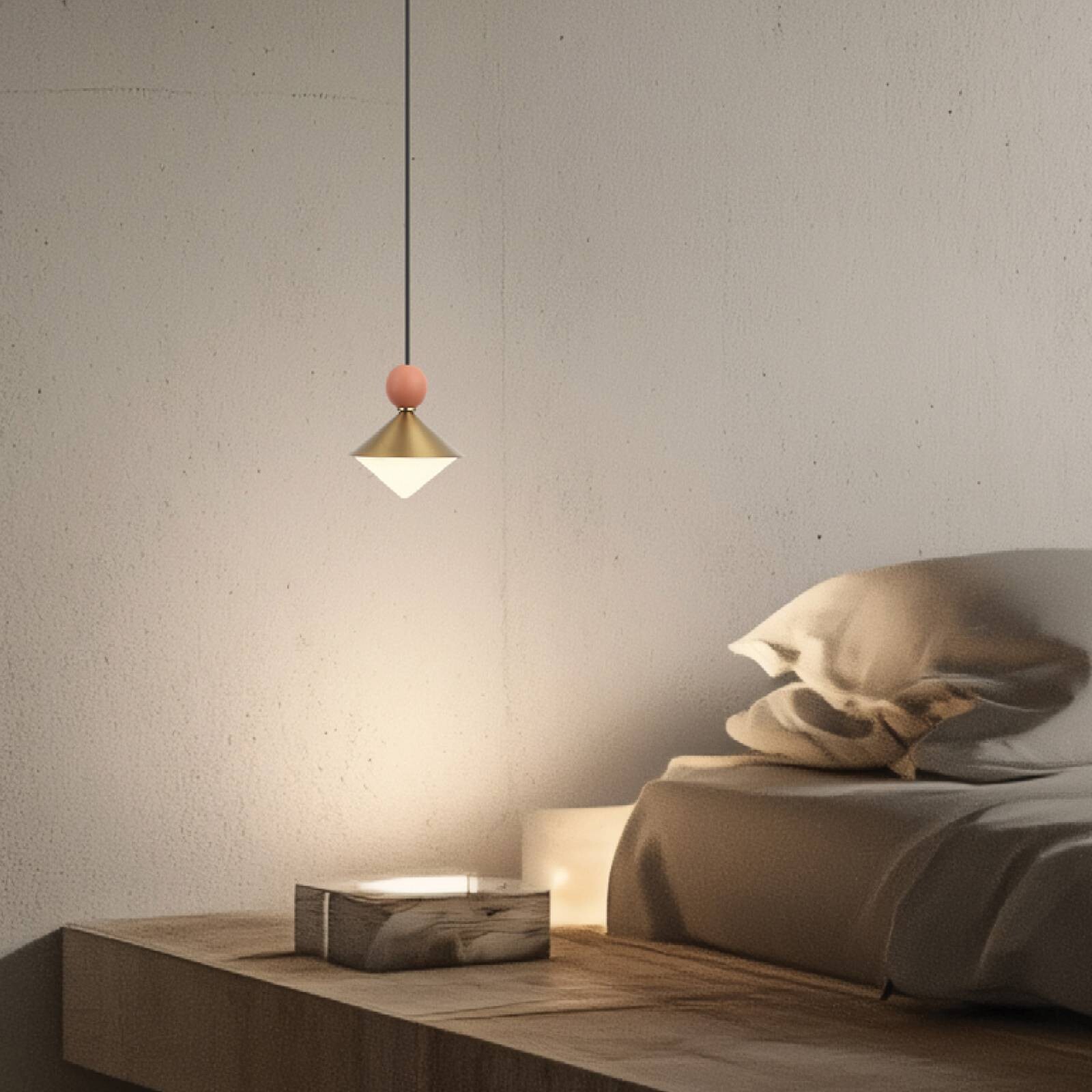 LED závesné svietidlo 25100, mosadz/červená, Ø 14 cm, kov/sklo/keramika