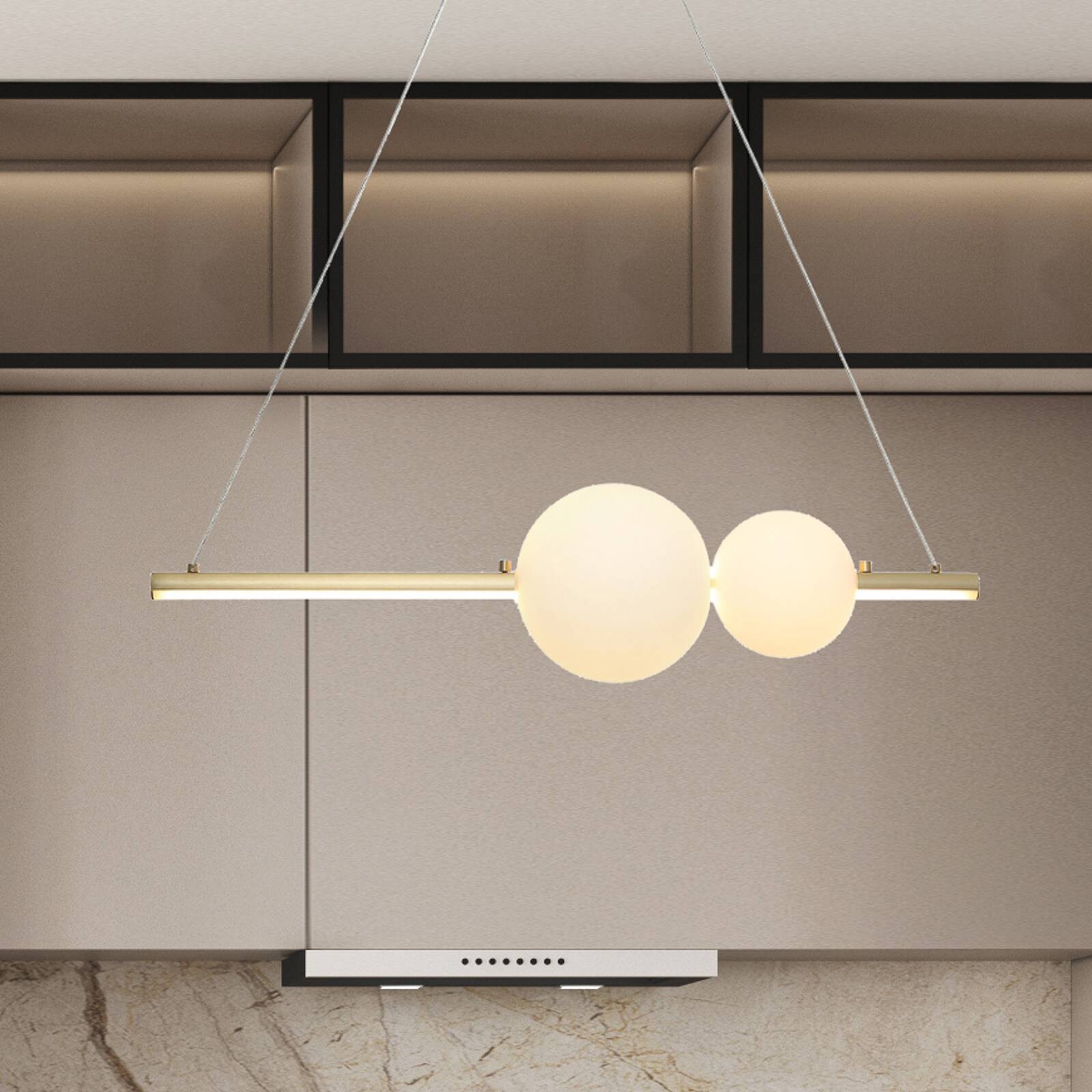 LED závesné svietidlo 22108, zlatá, dĺžka 62 cm, kov/sklo, stmievateľné