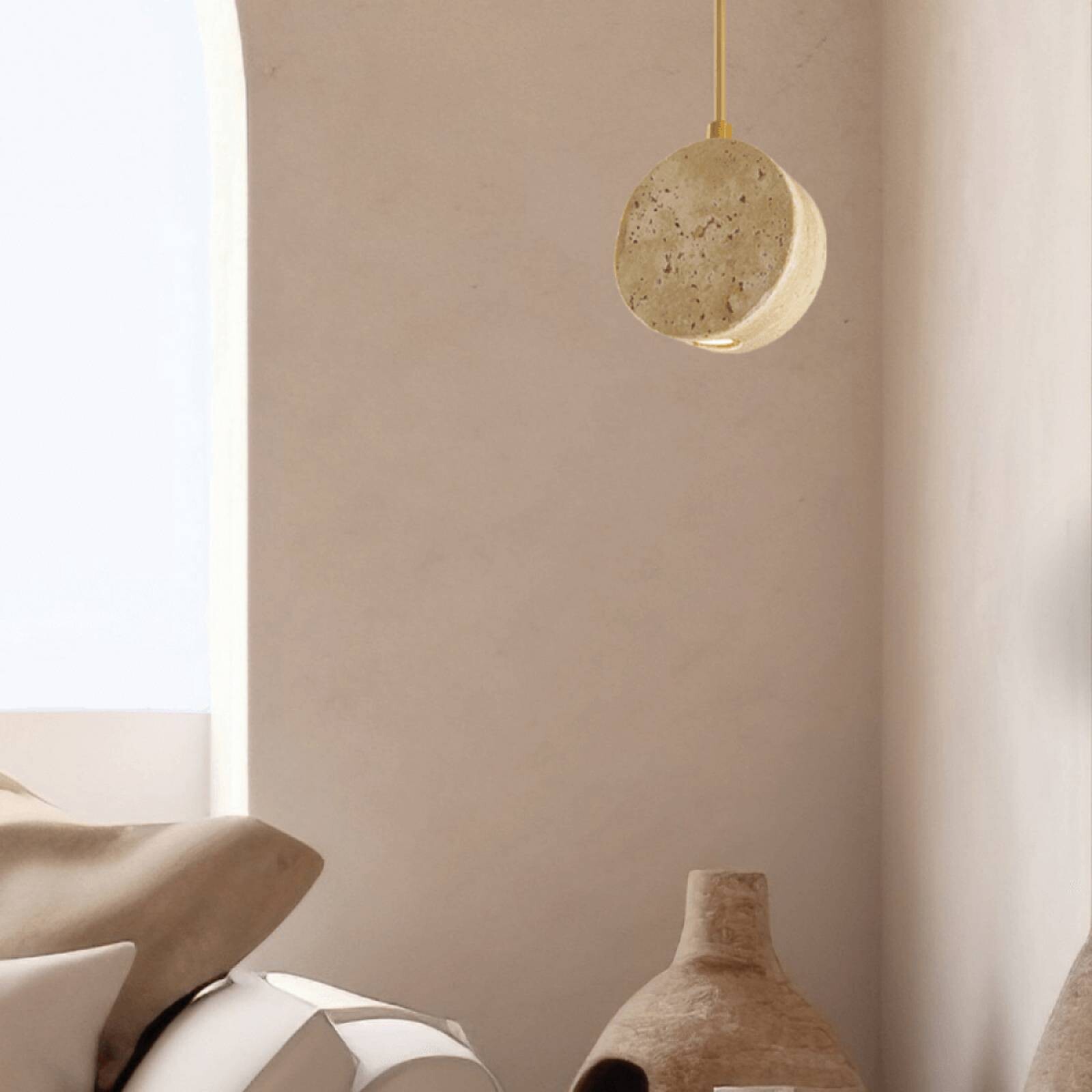 LED závesné svietidlo 25336, béžové, Ø 10 cm, prírodný kameň
