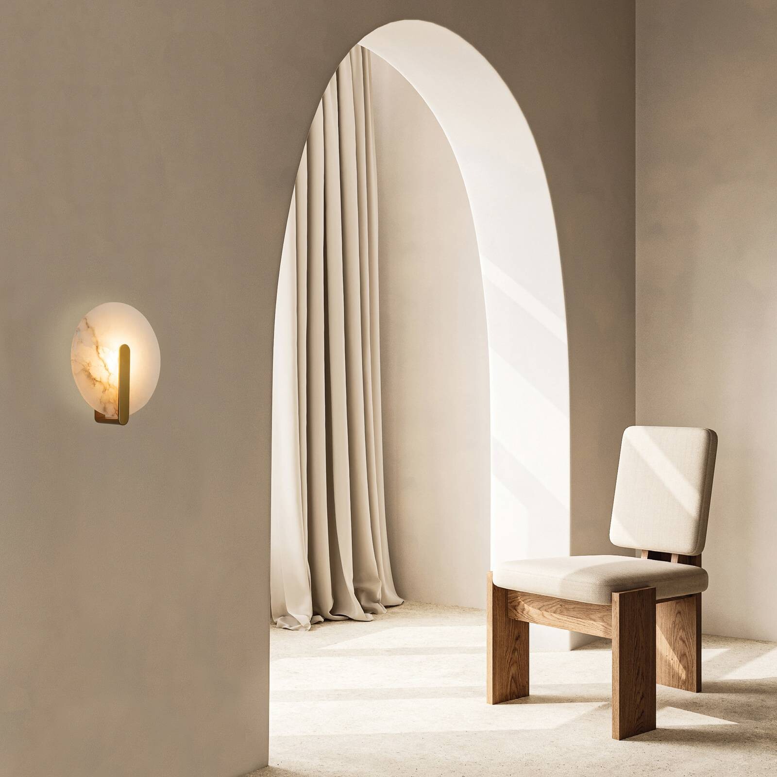 Nástenné svetlo LED 2552, biela/zlatá, Ø 25 cm, alabaster