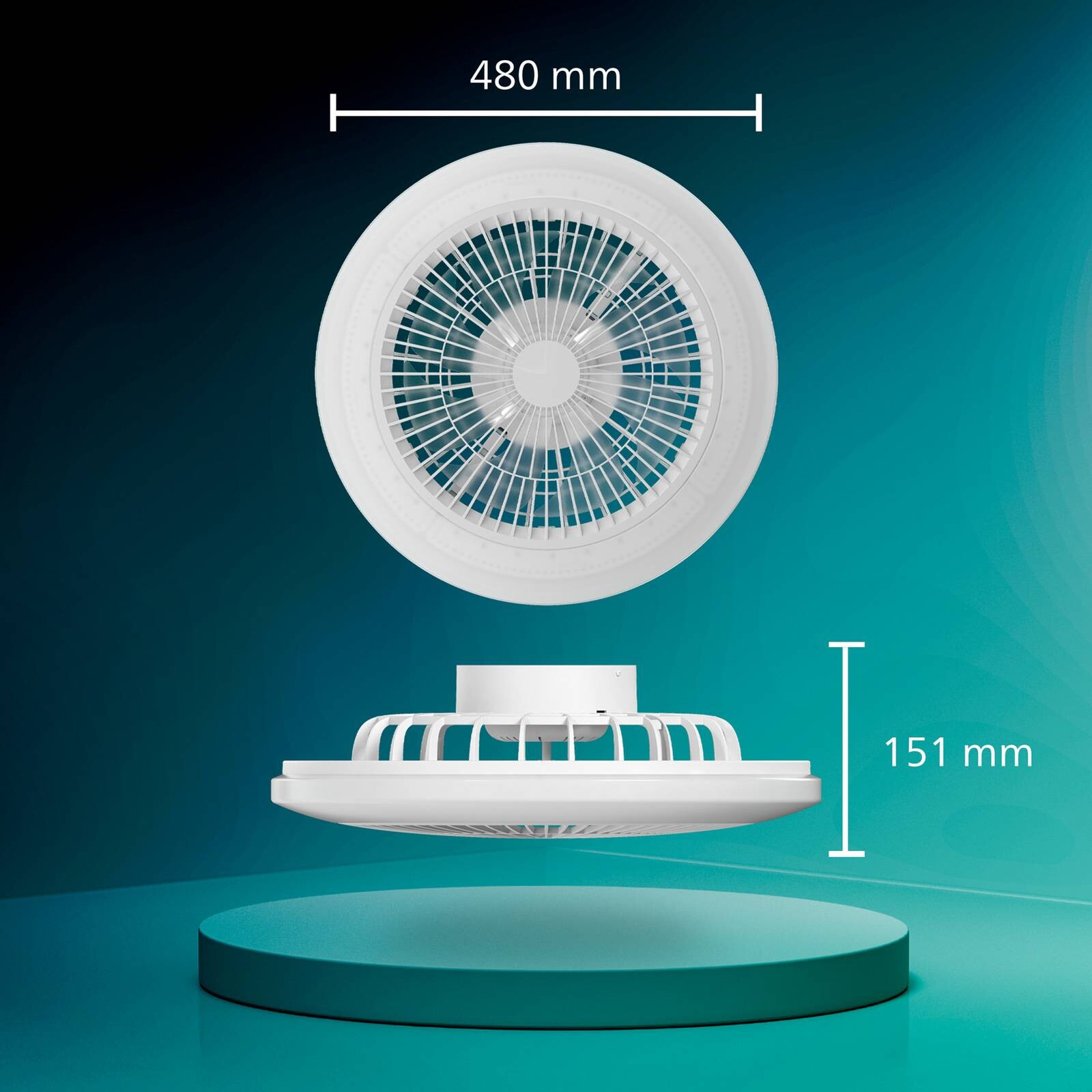 Stropný ventilátor Philips LED Amigo, biely, 48 cm, CCT, RGB