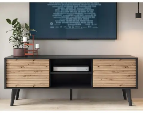 Široká TV skrinka Willow, čierna/dub artisan%