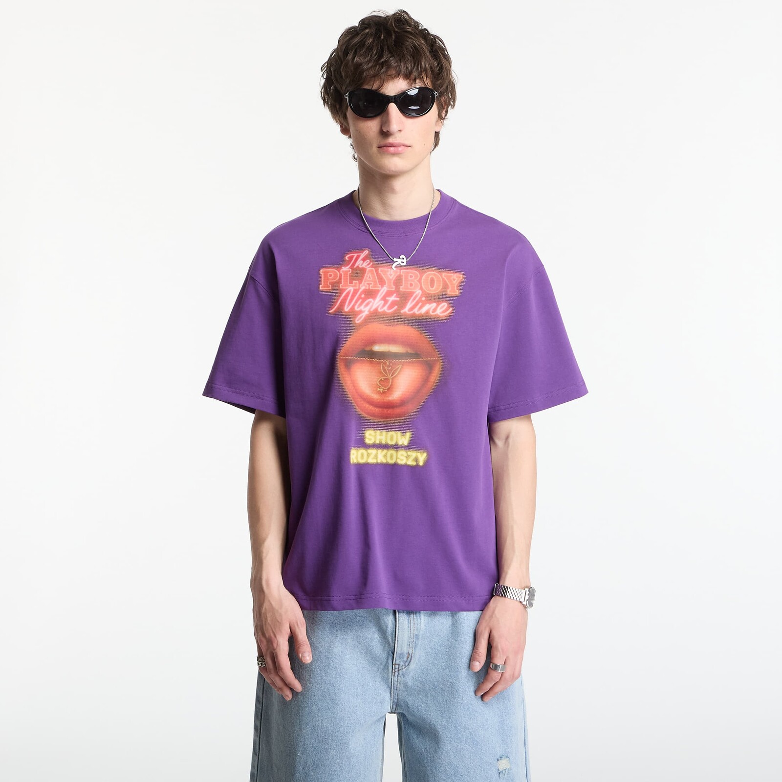 Tričko Playboy x FTSHP T-Shirt Night Line UNISEX Purple XXL