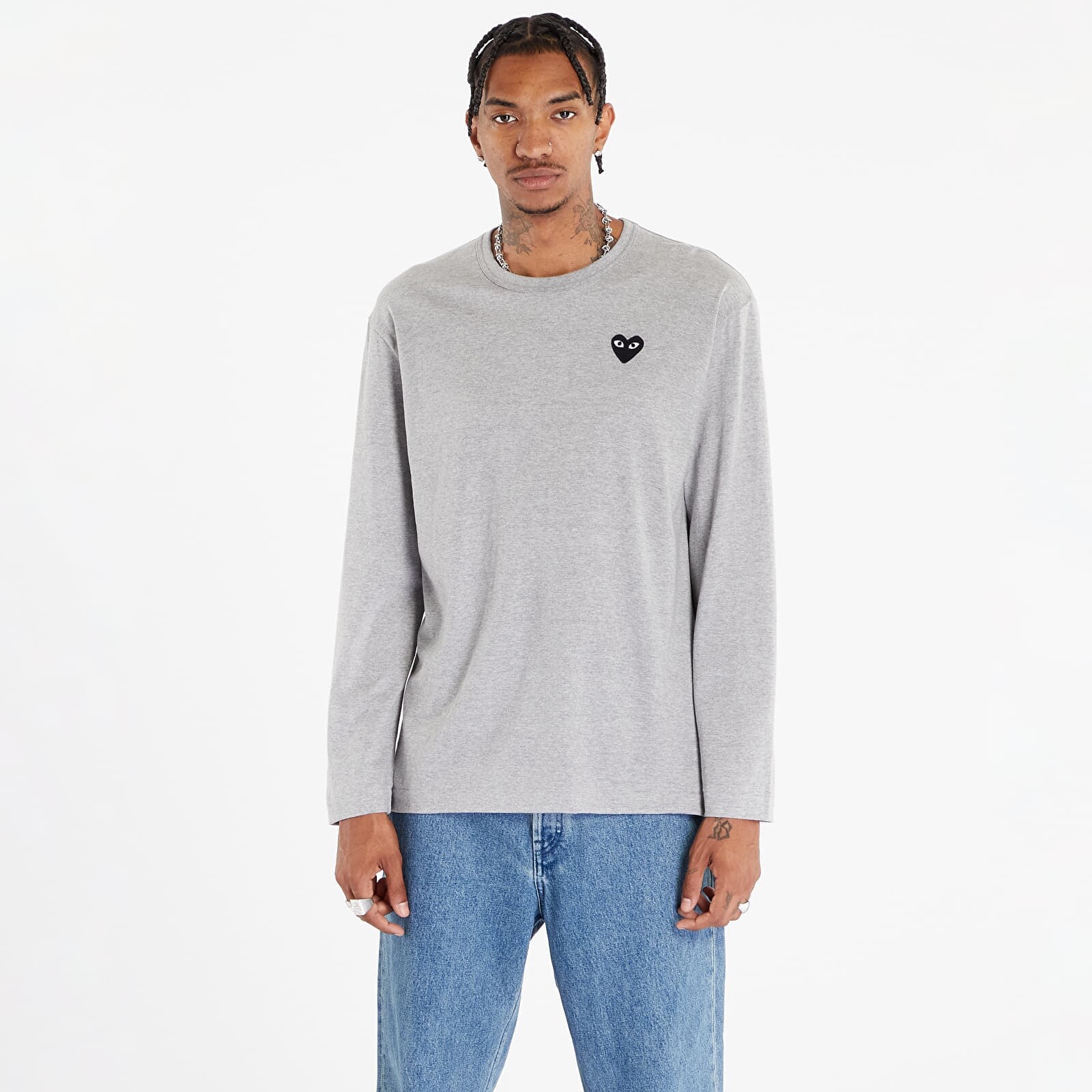 Tričko Comme des Garçons PLAY Heart Logo Long Sleeve Tee UNISEX Gray S