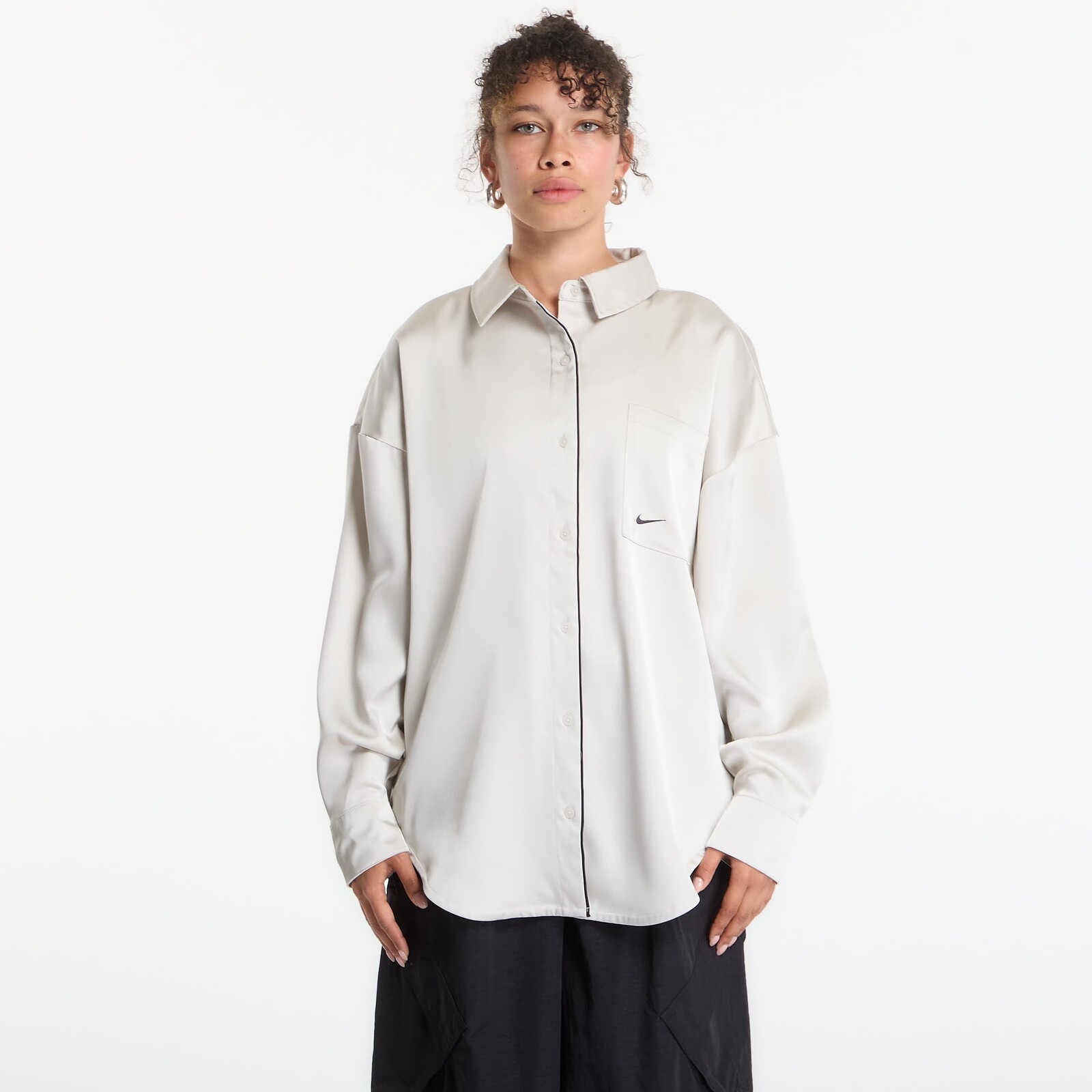 Košeľa Nike Sportswear Women's Oversized Satin Long-Sleeve Top Light Bone/ Black S