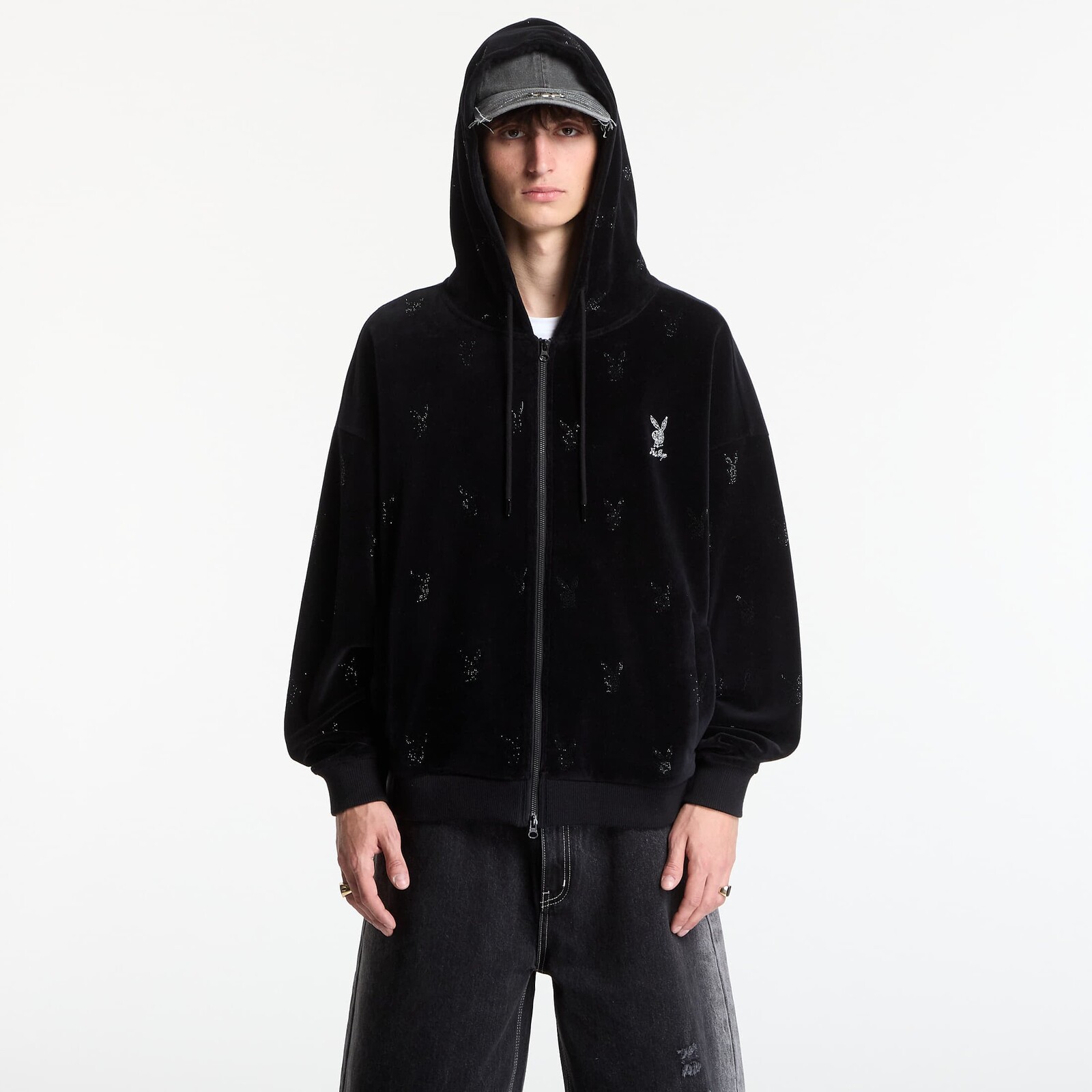 Mikina Playboy x FTSHP Velvet Hoodie Black XL