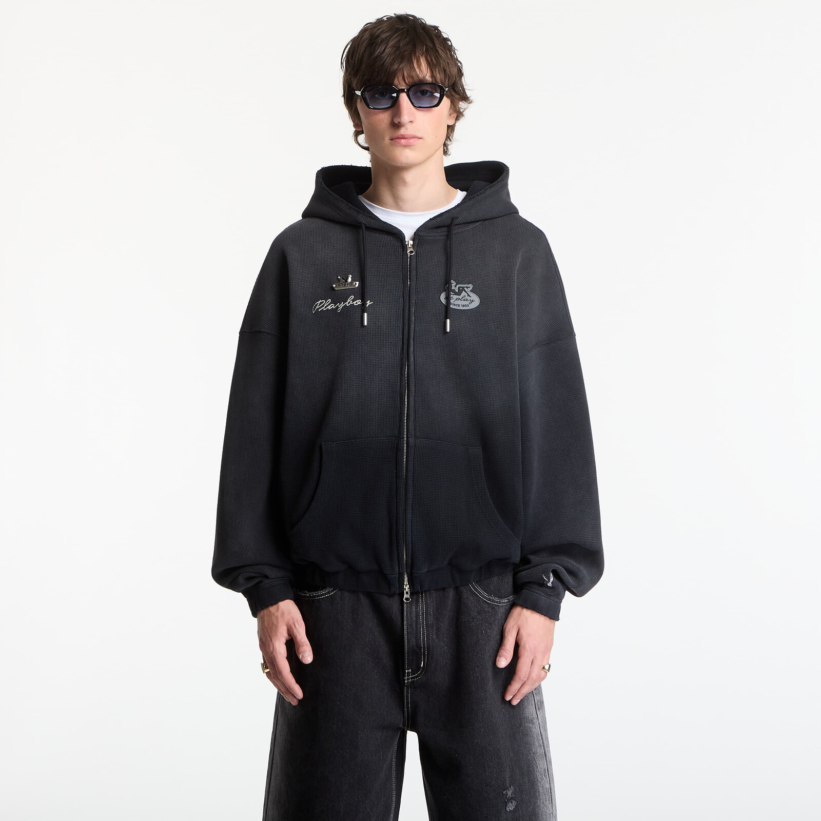 Mikina Playboy x FTSHP Waffle Hoodie Dark Grey L