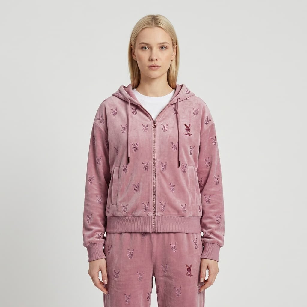 Mikina Playboy x FTSHP Girls Velvet Hoodie Pink L