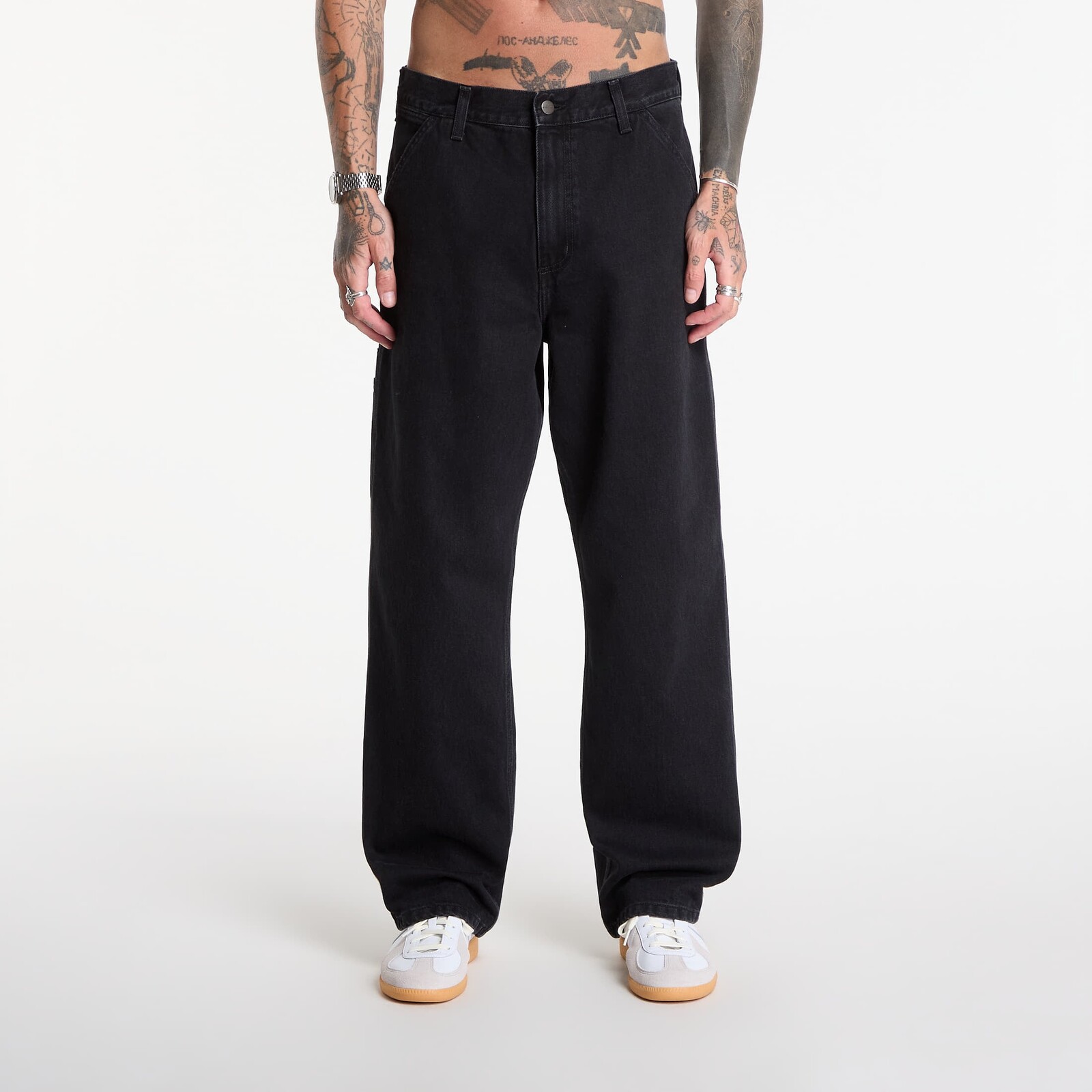 Džínsy Carhartt WIP Single Knee Pant Black Stone Washed 33