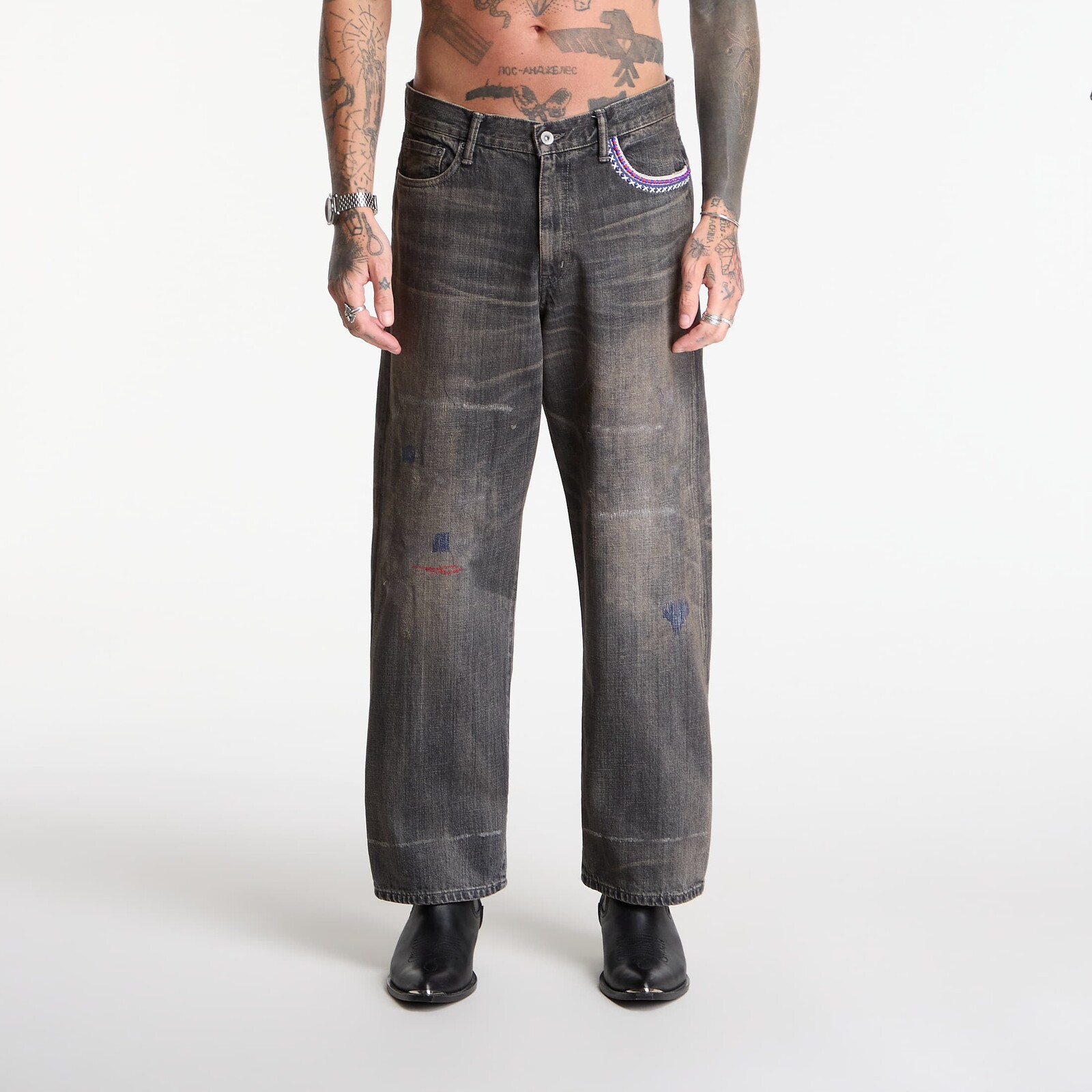 Džínsy NEIGHBORHOOD Savage Denim Dp Wide Pants Black L