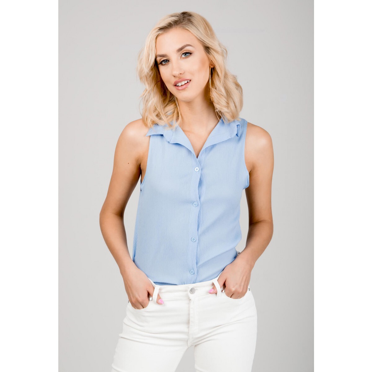 Women's pleated sleeveless shirt - blue,