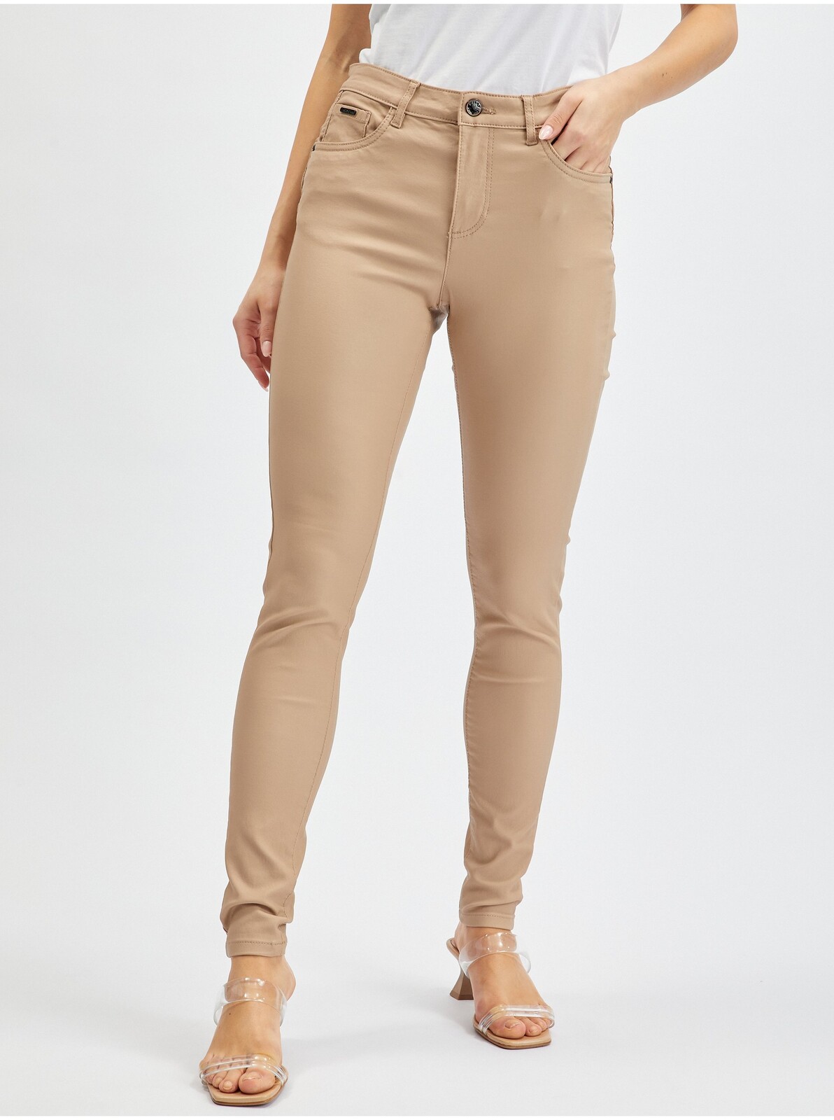 Béžové dámske skinny fit nohavice ORSAY