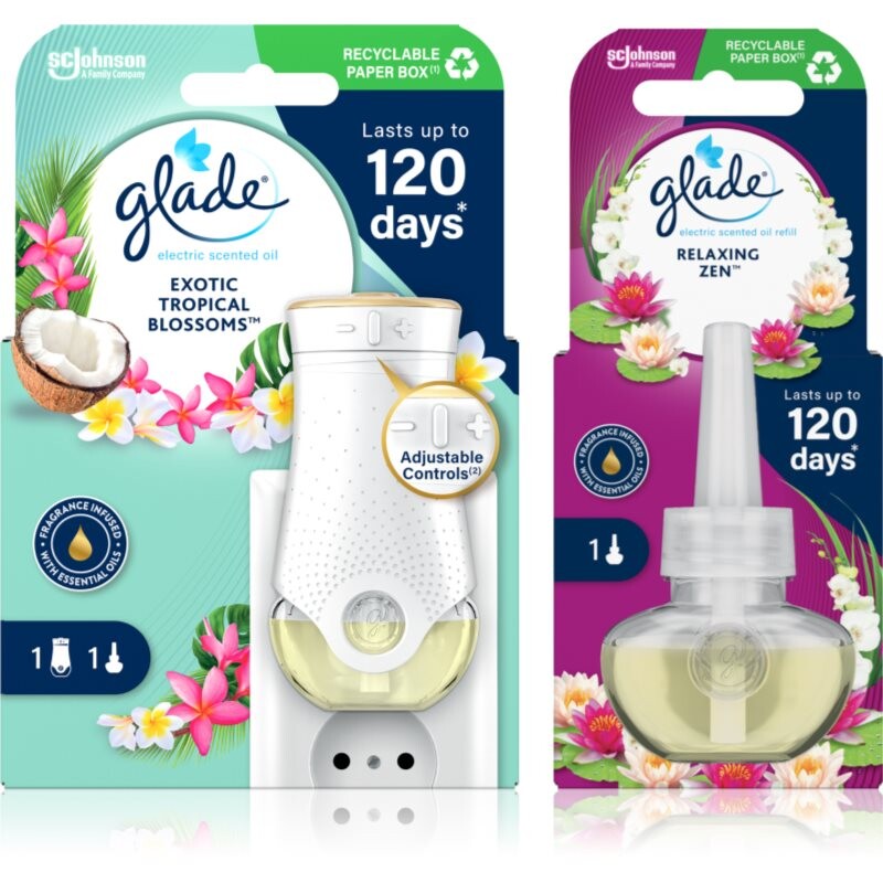 GLADE Electric scented oil Exotic Tropical Blossom + Relaxing Zen výhodné balenie 3 ks