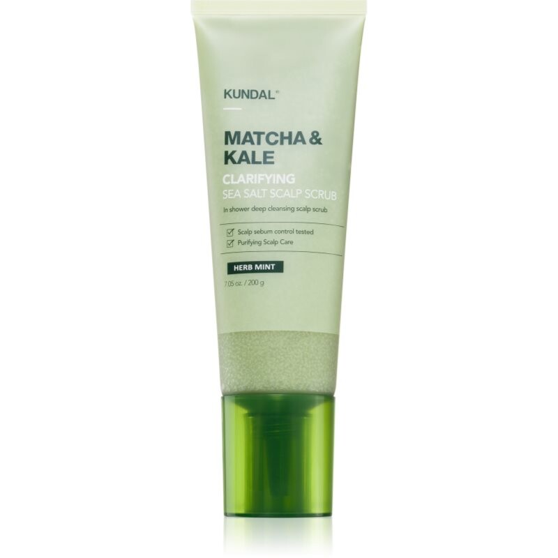 KUNDAL Matcha & Kale Herb Mint čistiaci peeling na vlasy a vlasovú pokožku 200 g